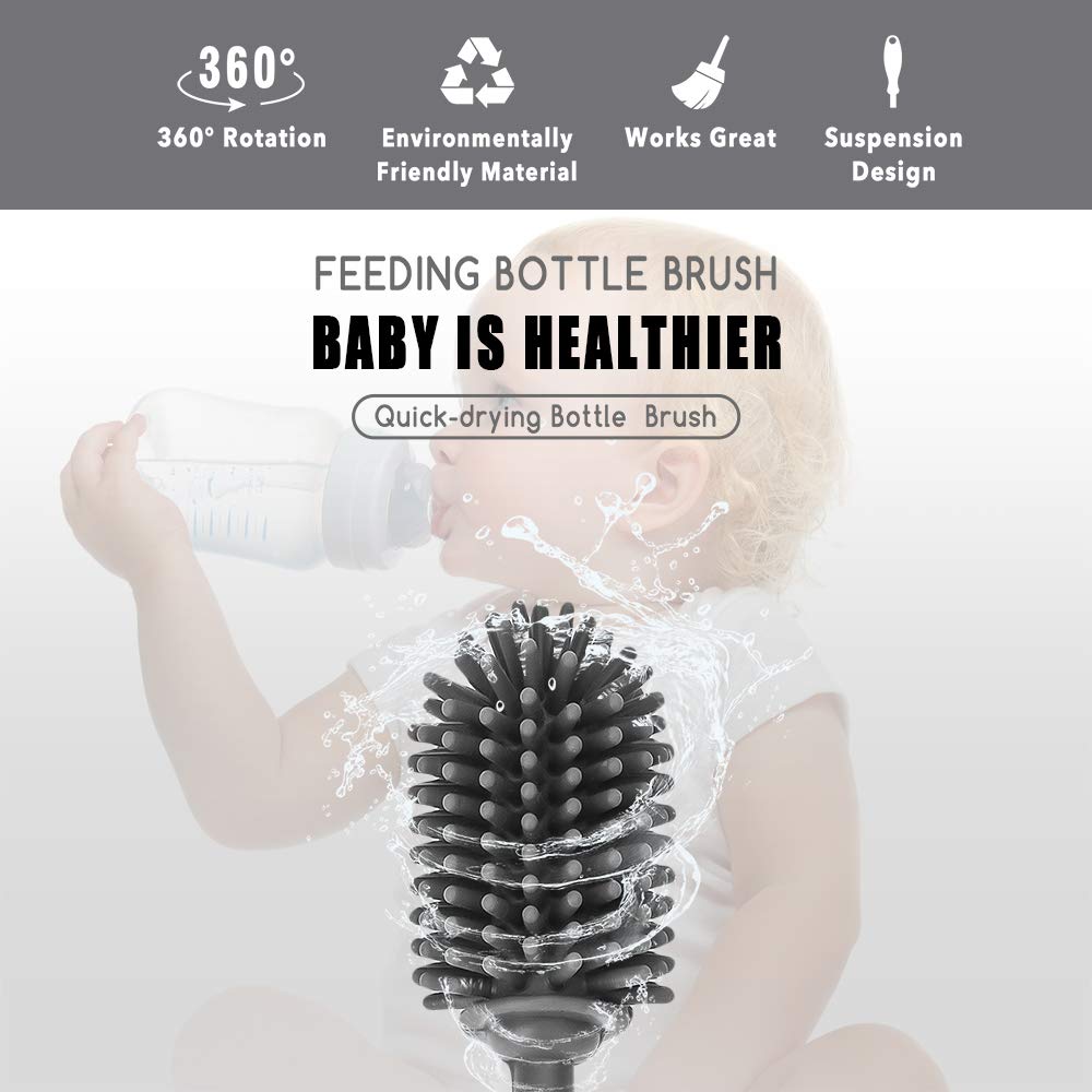 Long Handle Silicone Bottle Brush - Clean Baby, Hydro Flask & Sports Bottles - for Small Openings - Home & Travel Use