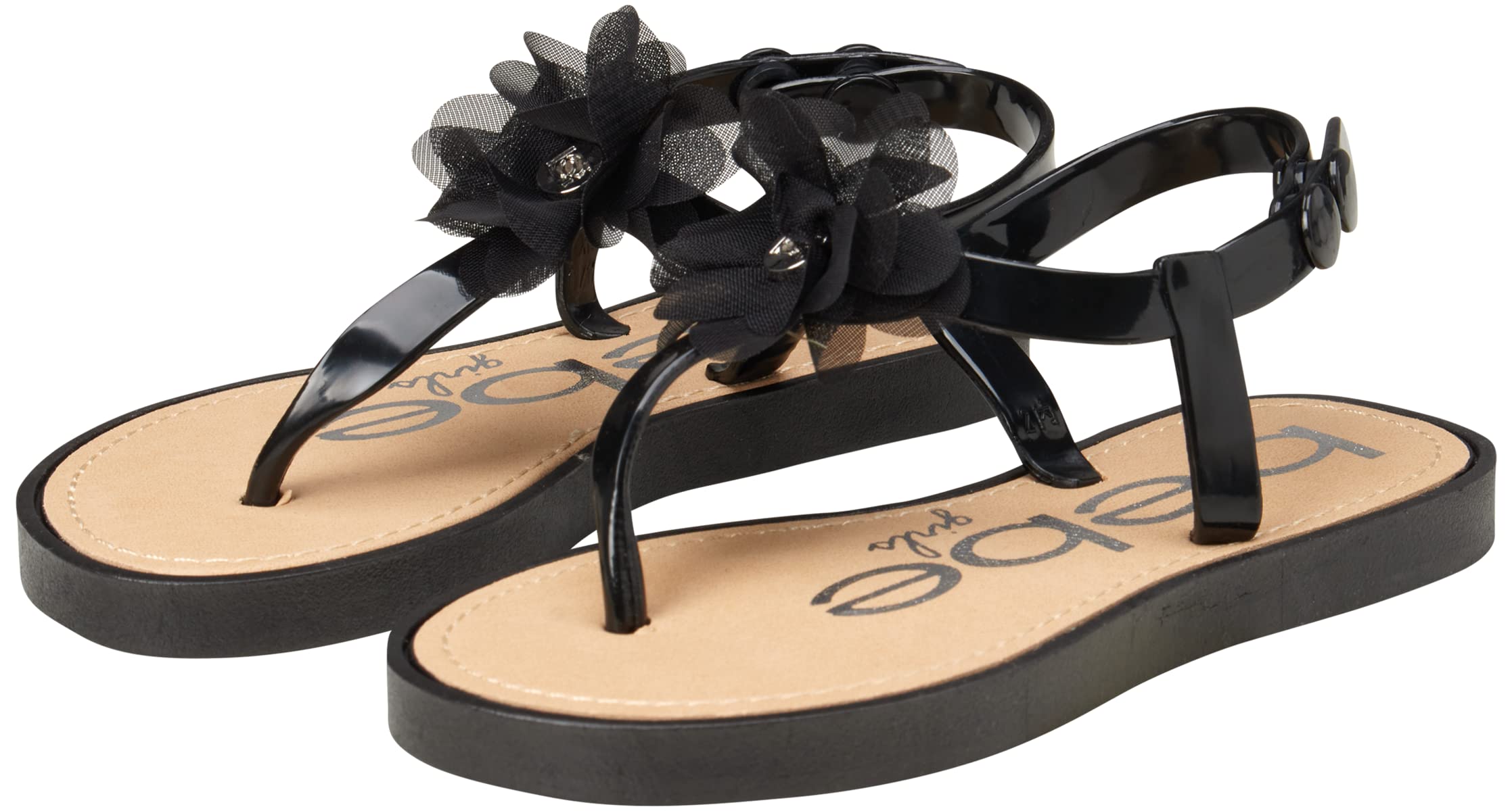 Bebe Girls' Thong Sandals with Chiffon Flowers - Comfortable Toddler & Little Kid Sandals for Summer Beach, Pool, and Outdoor Play