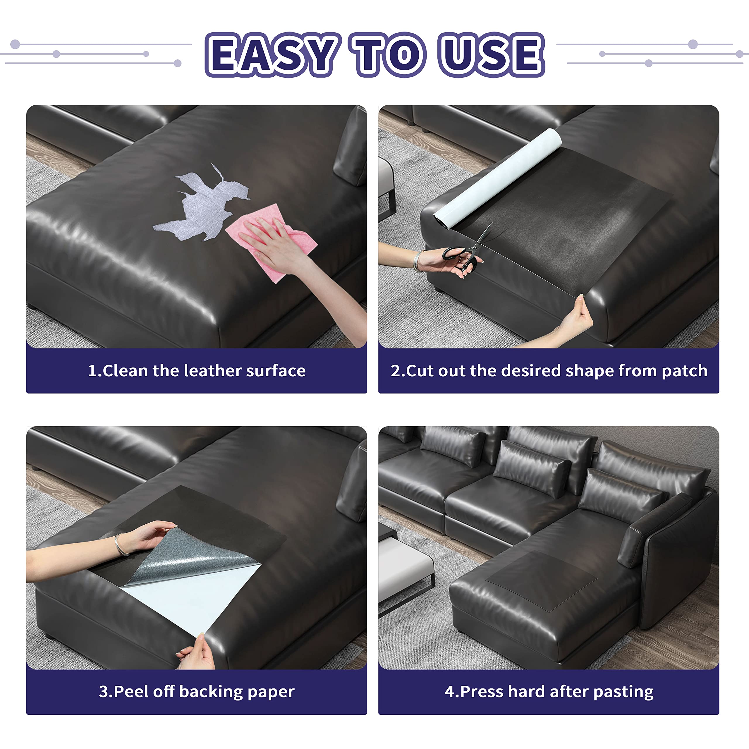 Self-Adhesive Leather & Vinyl Repair Patch Kit – 30in x 16in for Furniture, Couch, Sofa, Car Seats & Office Chairs | Quick Fix for Scratches & Tears | Perfect for Home, Auto & Office Use