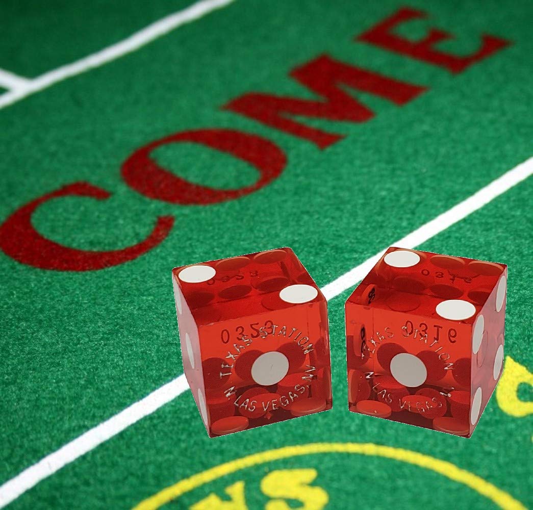 19mm Professional Craps Dice Pair with Matching Serial Numbers - Authentic Las Vegas Casino Table-Played Dice (Texas Station Red Polished) - Perfect for Casino Games, Home Practice, and Tabletop Gaming