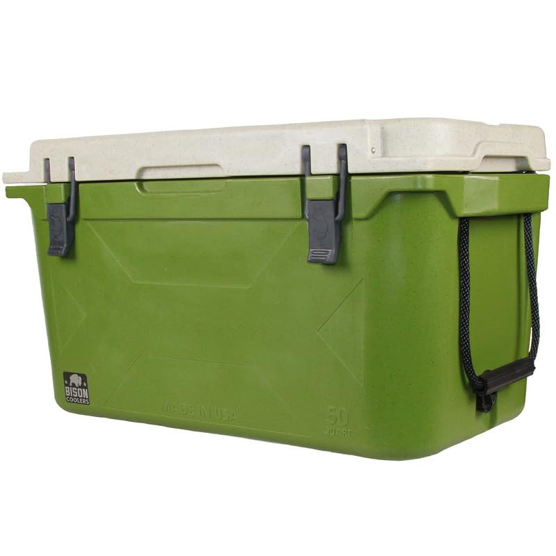 BISON COOLERS Rotomolded Cooler - Heavy Duty Hard Shell Ice Chest with Double Insulated Walls | Extreme Durability for Camping, Fishing & Outdoor Adventures | Made in USA | Perfect for Beach, Tailgating & RV Trips