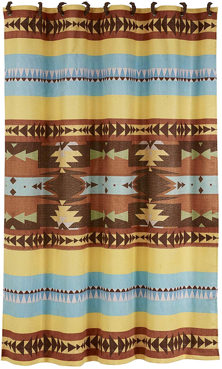 HiEnd Accents Mesa Western Bathroom Fabric Shower Curtain - 72x72 Inch Aztec Print with 12 Hooks | Southwestern Style in Yellow, Brown & Blue | Perfect for Boho, Ranch & Desert-Themed Bathrooms