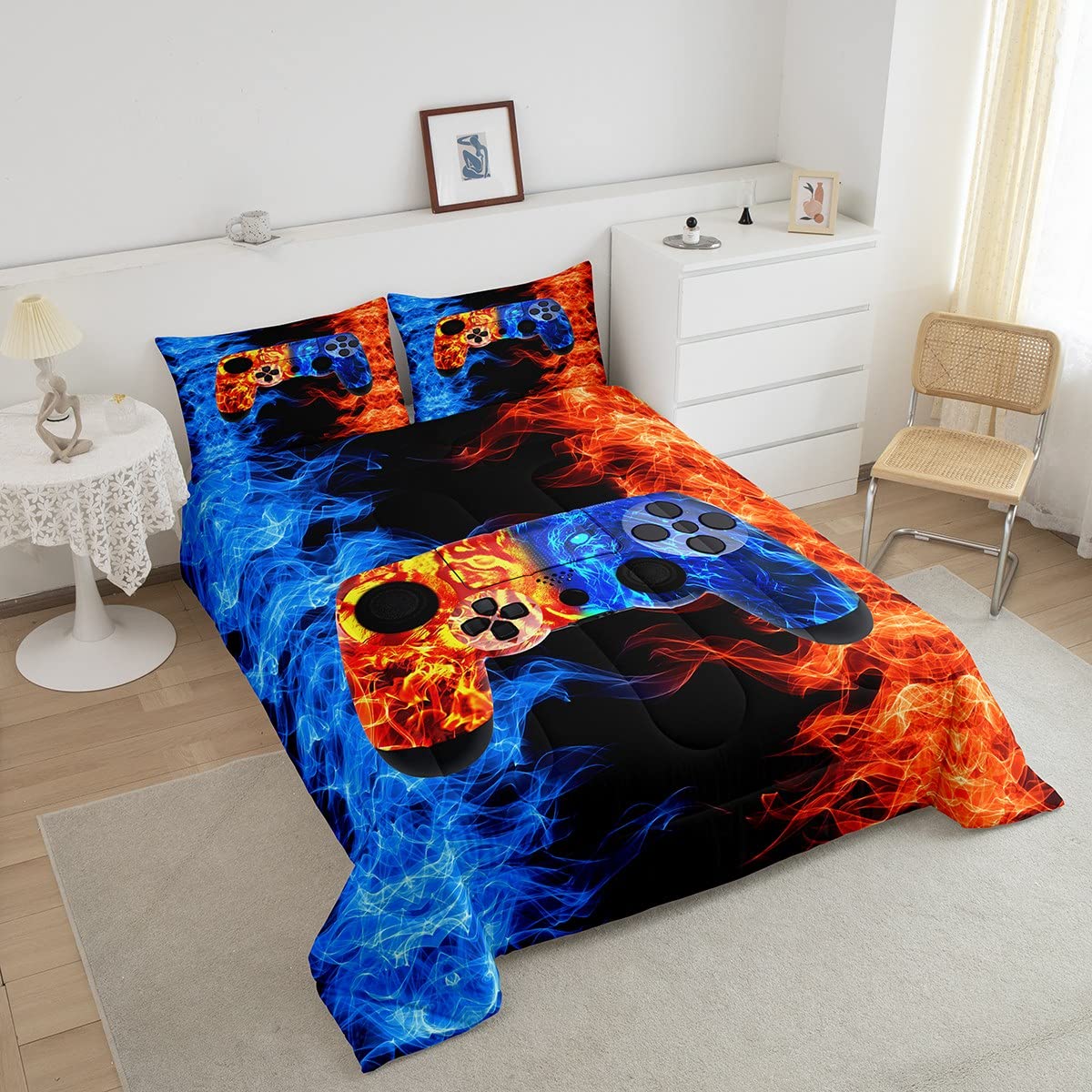 Erosebridal Boys Twin Gaming Comforter Set - Blue & Orange Video Game Themed Bedding for Kids & Teens - Perfect for Gamer Bedrooms, Sleepovers & Cozy Gaming Sessions