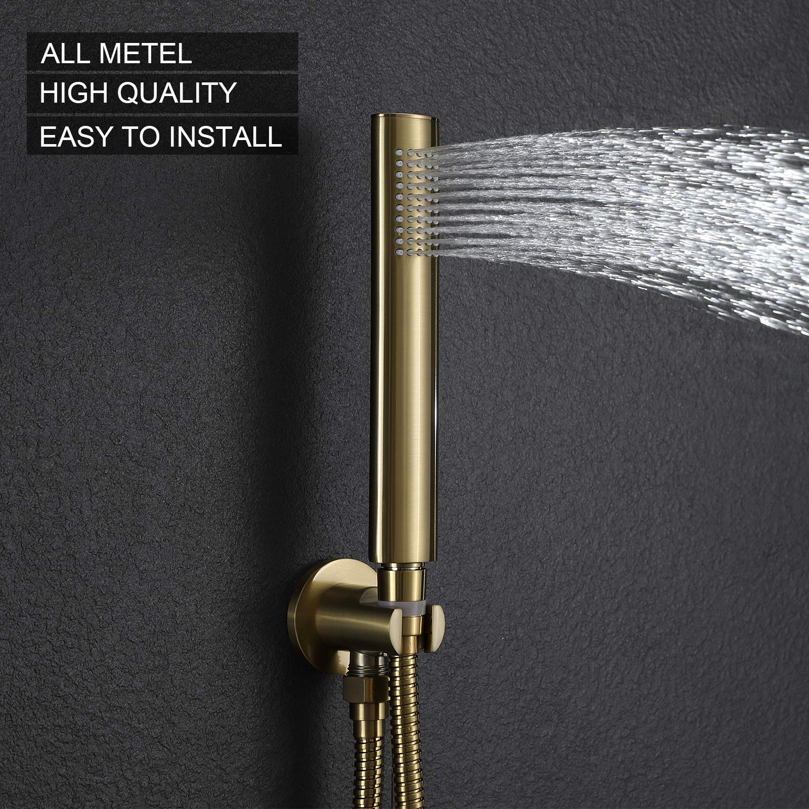 TIPOK 12 Inch Gold Rain Shower System - Ceiling Mount Brushed Gold Shower Faucet with Handheld Sprayer & Valve | Luxury Bathroom Upgrade for Spa-Like Experience