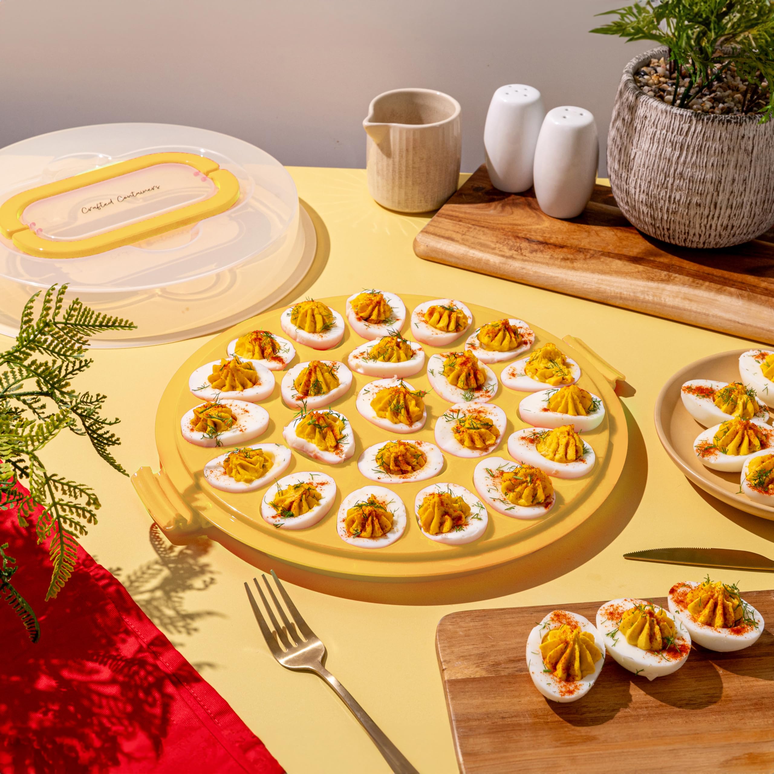 Premium Deviled Egg Carrier with Lid & Handles - Elegant 22-Egg Tray Platter for Holiday Parties, Picnics & Potlucks - Portable & Dishwasher Safe Deviled Egg Container - Perfect for Easter, Thanksgiving & Family Gatherings - Yellow