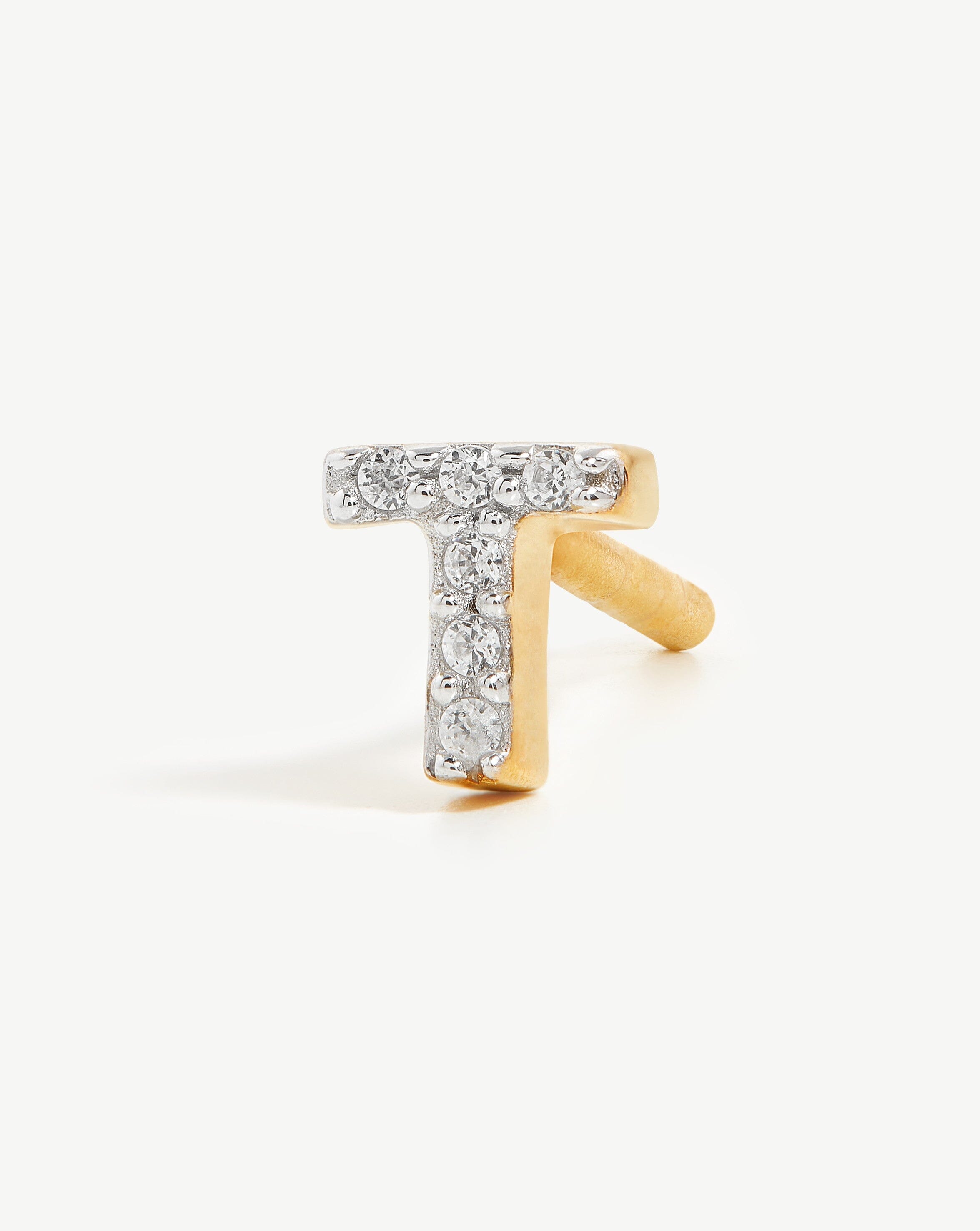 Pave Initial Single Stud Earring - 18k Gold Vermeil & Cubic Zirconia Monogram Jewelry - Perfect for Gifts, Birthdays, and Everyday Elegance
