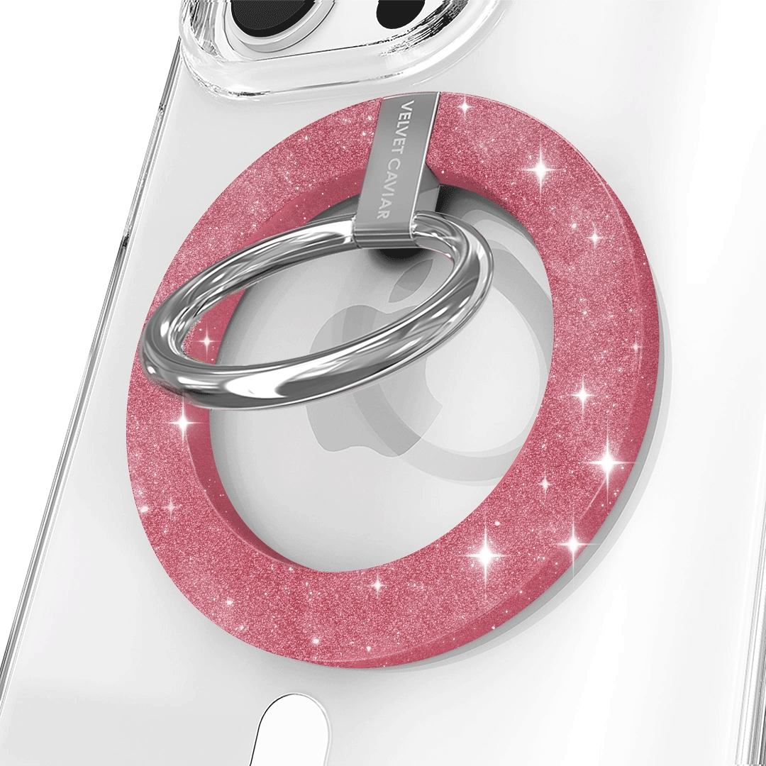 Pink Stardust Glitter MagSafe Grip Ring Holder for iPhone 14/13/12 - Anti-Slip Phone Stand & Finger Loop for Secure Grip - Perfect for Selfies, Gaming, and One-Handed Use