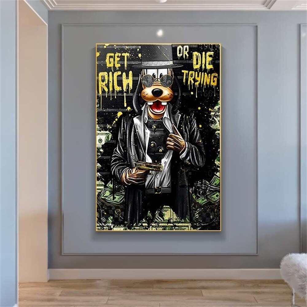 Disney Get Rich Or Die Trying Canvas Wall Art - Premium Home Decor for Living Room, Bedroom & Office - Inspirational Wall Painting for Disney Fans & Hip Hop Lovers