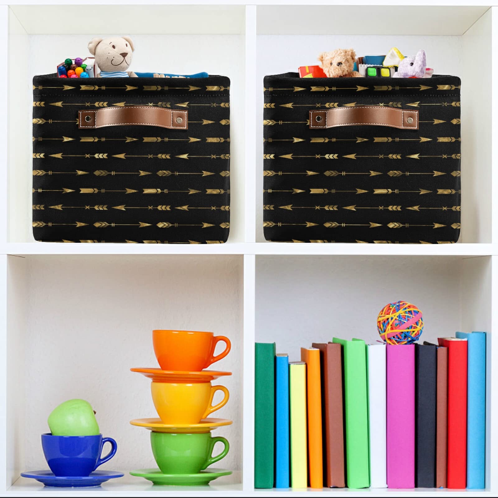 Ethnic Arrow Feathers Storage Basket Cube - Large Collapsible Clothes & Toys Organizer Bin for Shelves, Closet, Nursery, Bedroom - Perfect for Kids Room Organization & Laundry Storage (2 Pack)