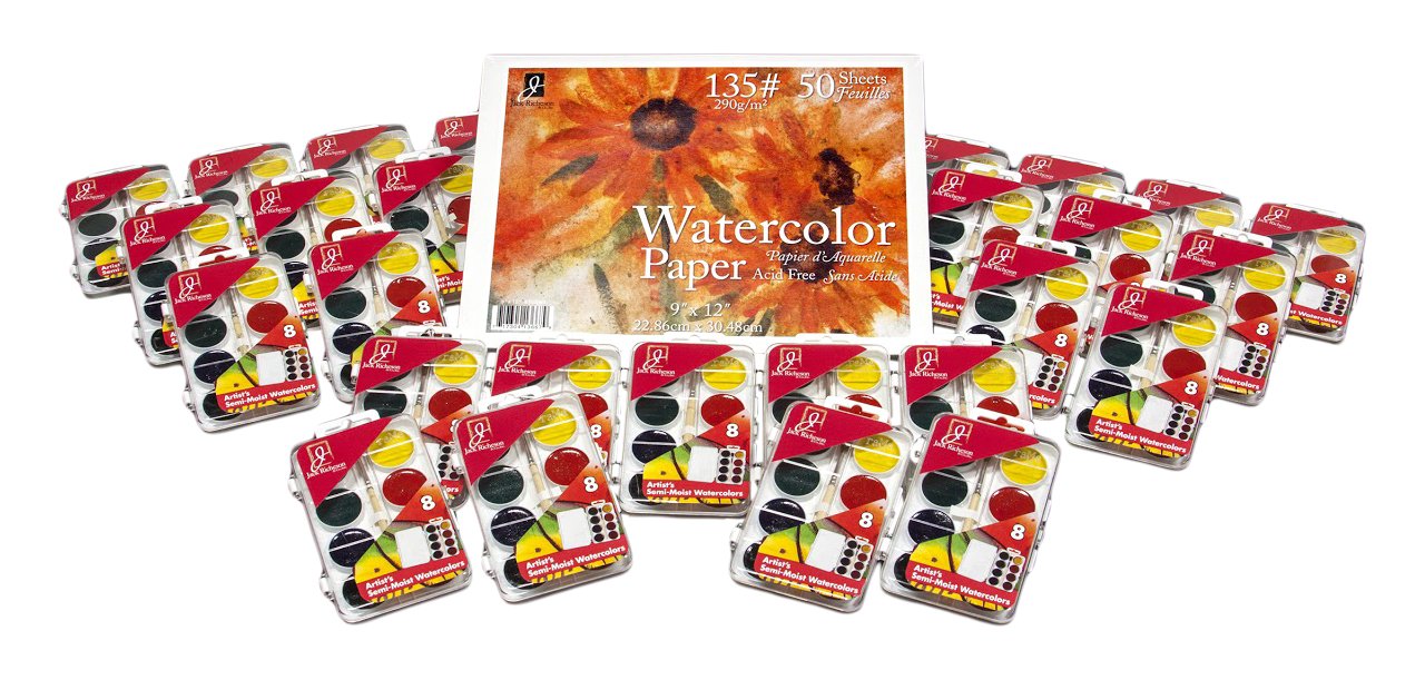 Jack Richeson 27-Piece Watercolor Painting Set - Professional Artist Grade Watercolor Kit for Beginners & Students - Perfect for Classroom, Studio & Outdoor Sketching