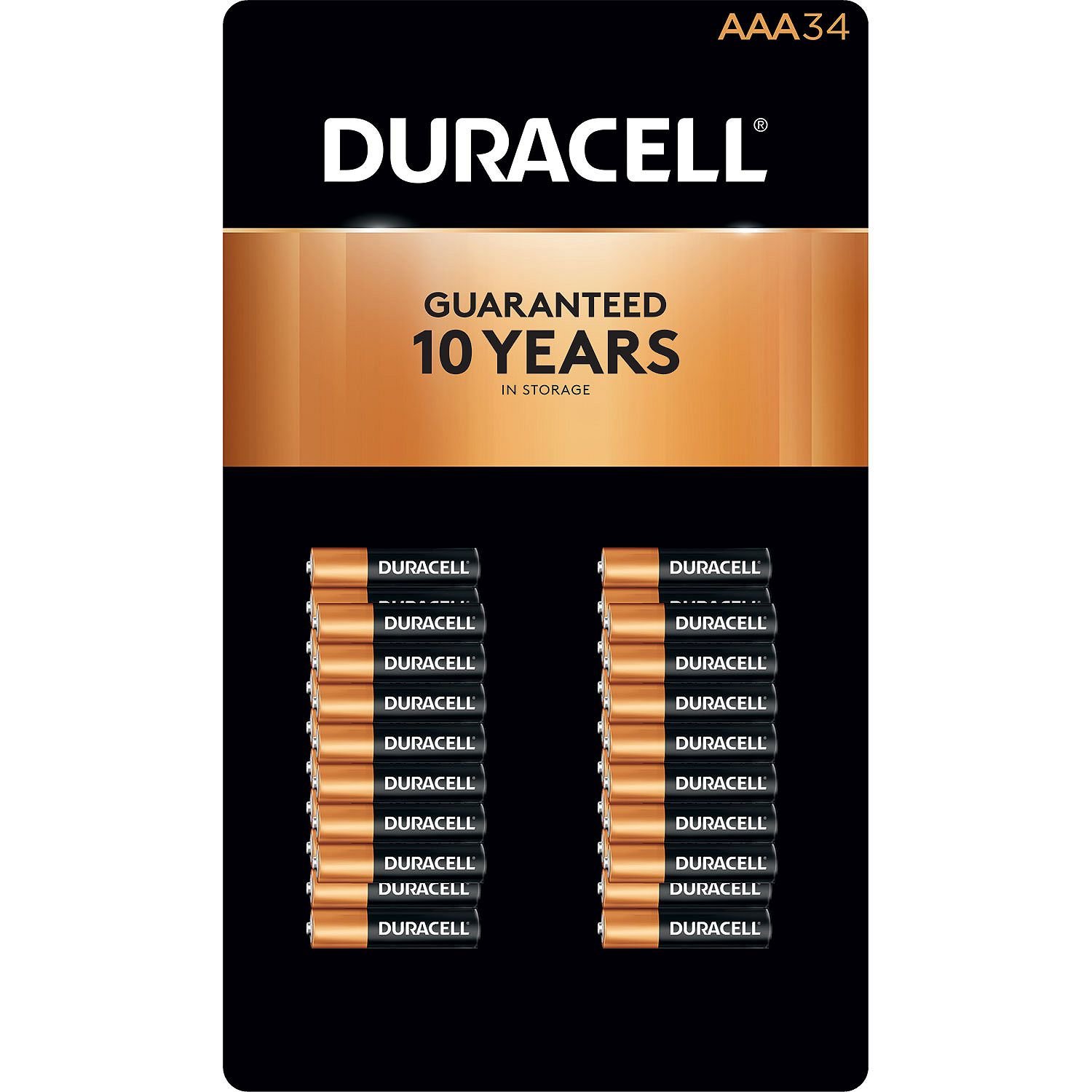 Duracell Coppertop Alkaline AAA Batteries 34-Pack - Long-Lasting Power for Toys, Flashlights, Remote Controls & Electronics (34 Count)