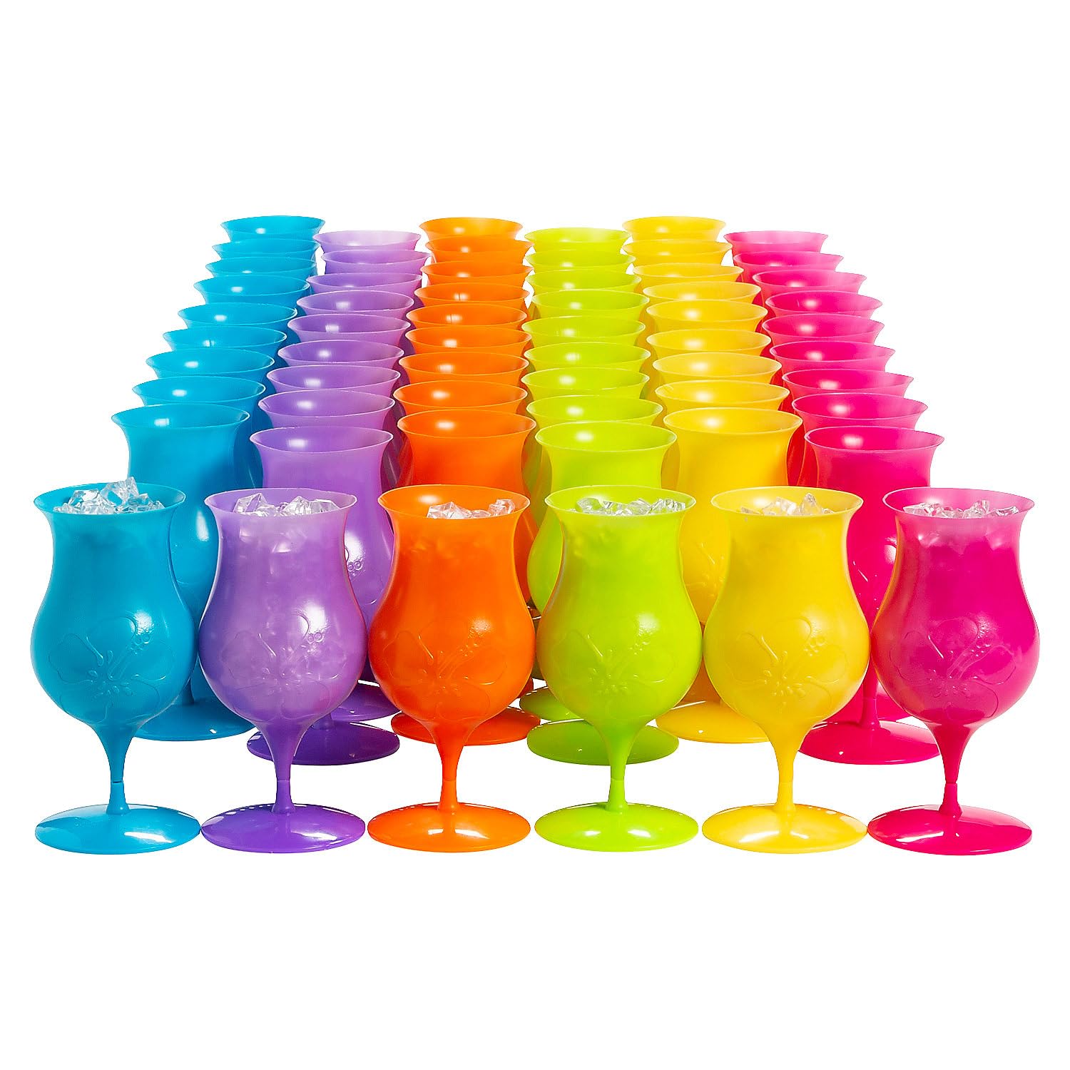 60-Pack Fun Express Tropical Colored Plastic Hurricane Glasses - Bulk Party Cups for Beach Luau, Pool Party & Summer Cocktails