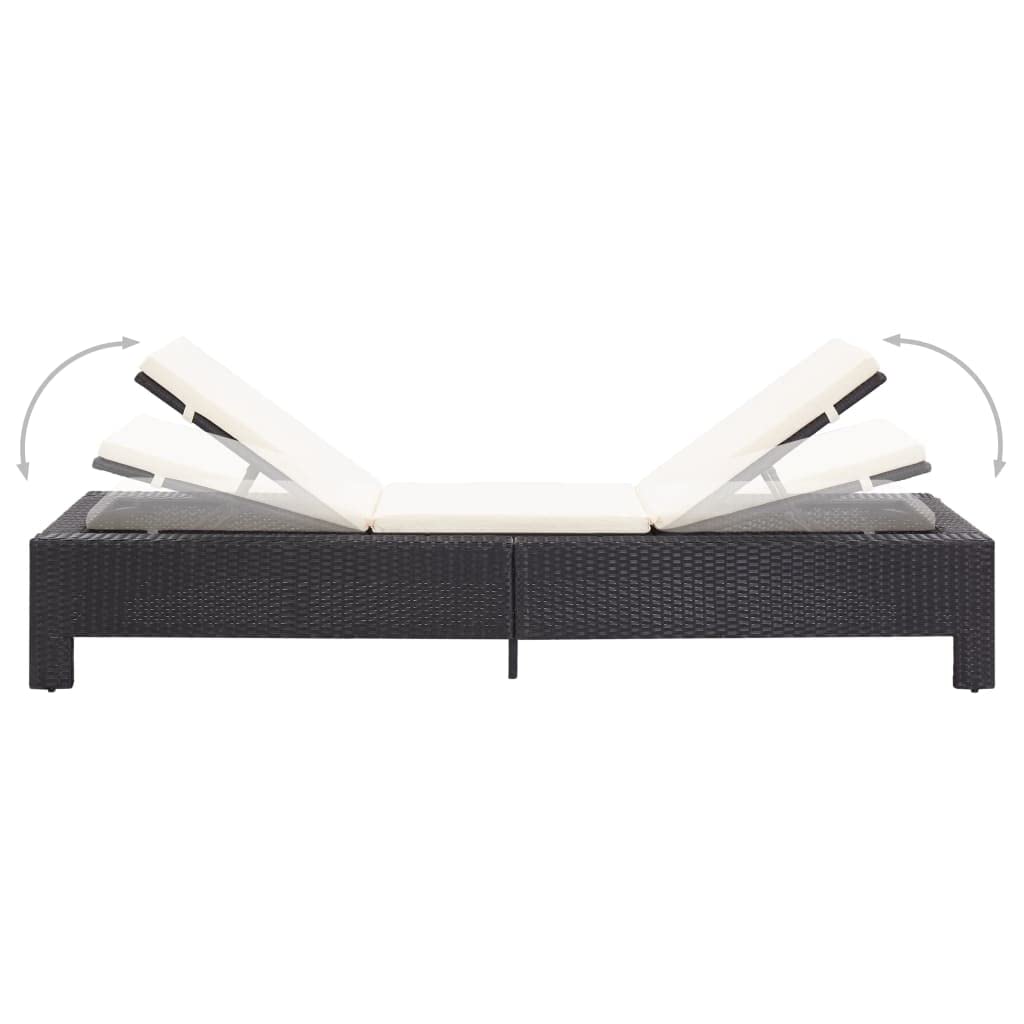 Premium Black Poly Rattan Sunbed with Cushion - 24g Durable Outdoor Lounge Chair for Patio, Poolside & Garden Relaxation