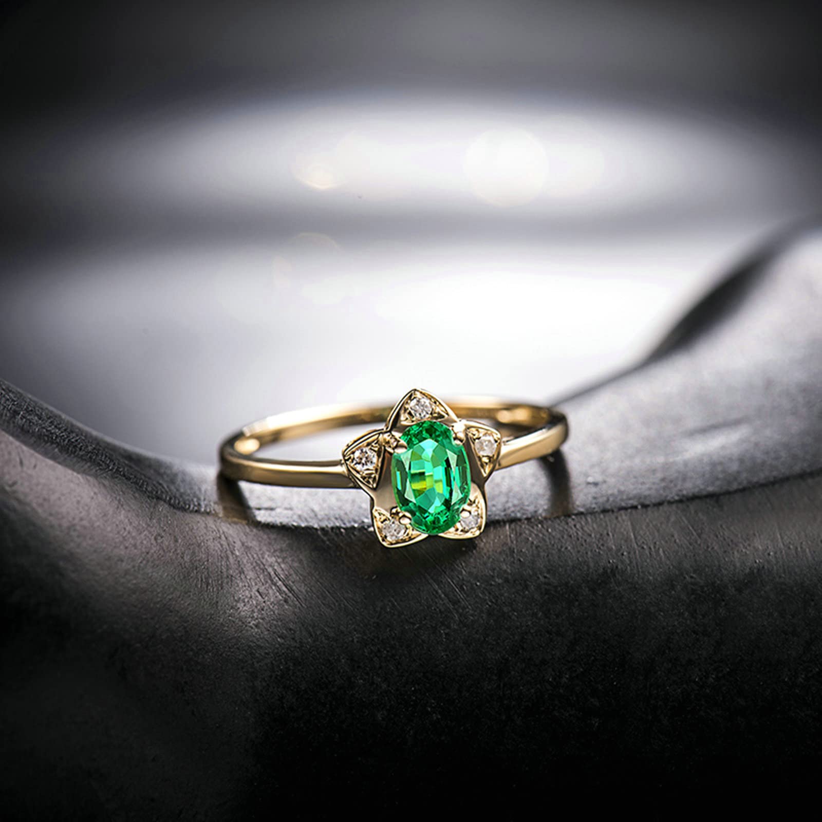 18K Yellow Gold Wedding Rings for Women - Unique Created Emerald & Moissanite/Zirconia Engagement Rings in 925 Silver | Perfect for Bridal Sets, Anniversary Gifts & Special Occasions