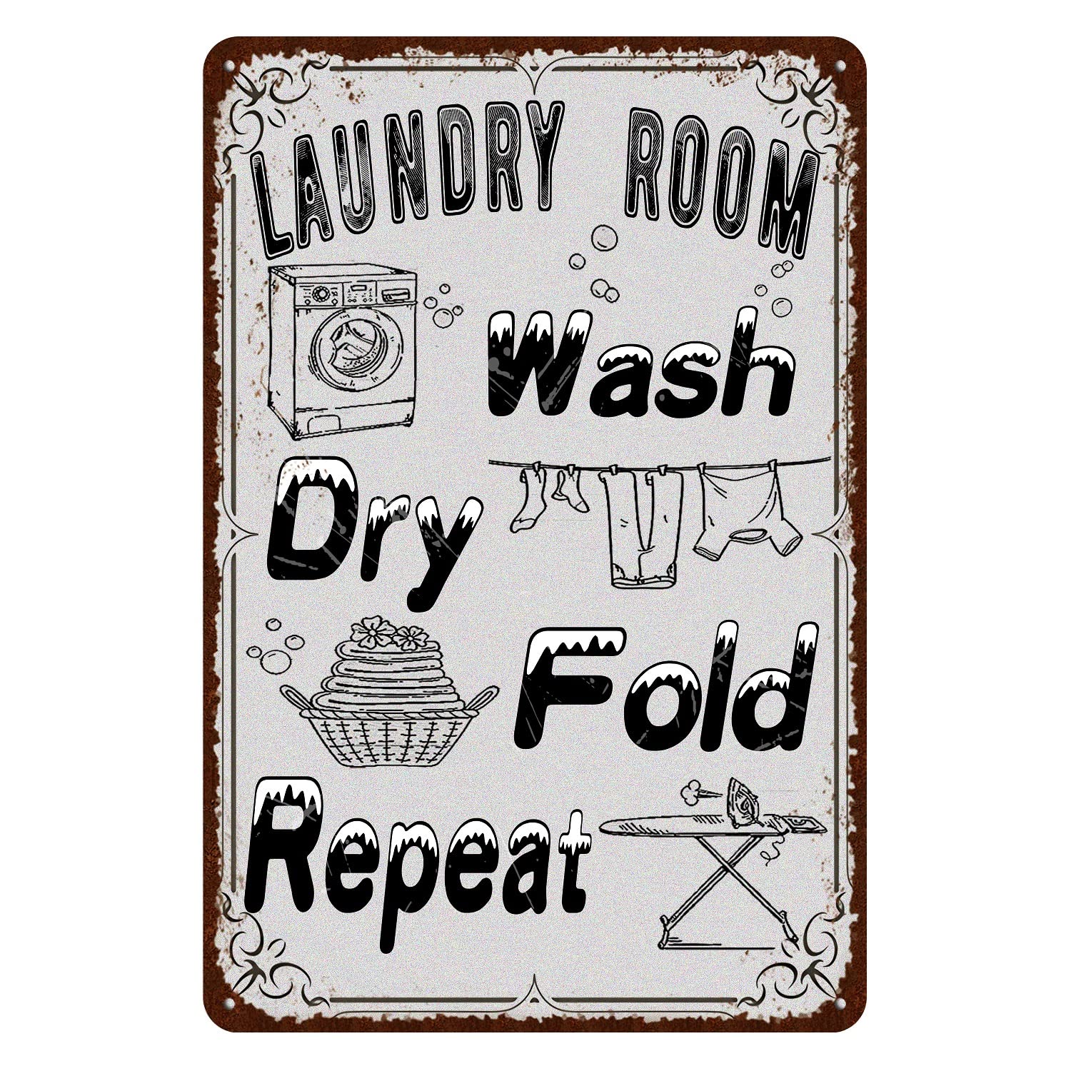 Vintage Laundry Room Signs - Retro Metal Wall Decor for Laundry Room, Bathroom & Kitchen - Rustic Farmhouse Style Home Decoration