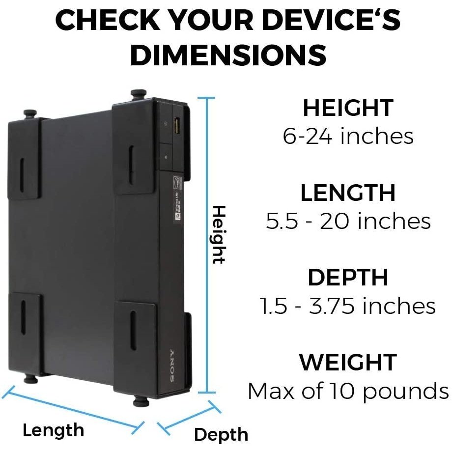 HumanCentric Adjustable Wall Mount for DVD Players, Cable Boxes, AV Receivers & Set Top Boxes - Universal Black Media Equipment Holder for Home Theater & Entertainment Systems