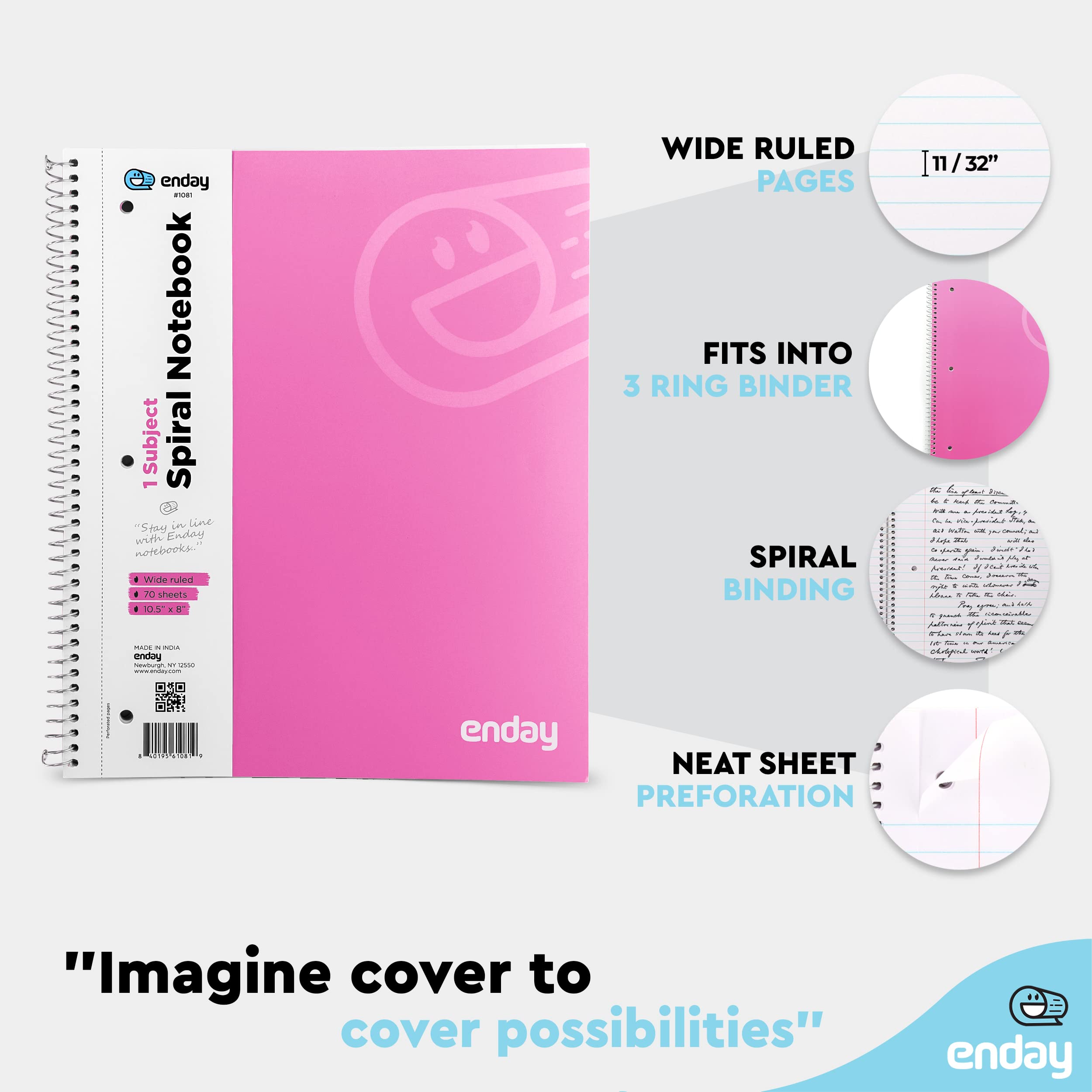 Enday Spiral Notebook Wide Ruled - 1 Subject Hardcover Spiral Bound Notebook, 70 Sheets Lined Paper for School & College Students (2 Pack, Pink & Yellow) - Perfect for Note Taking, Journaling & Classroom Use