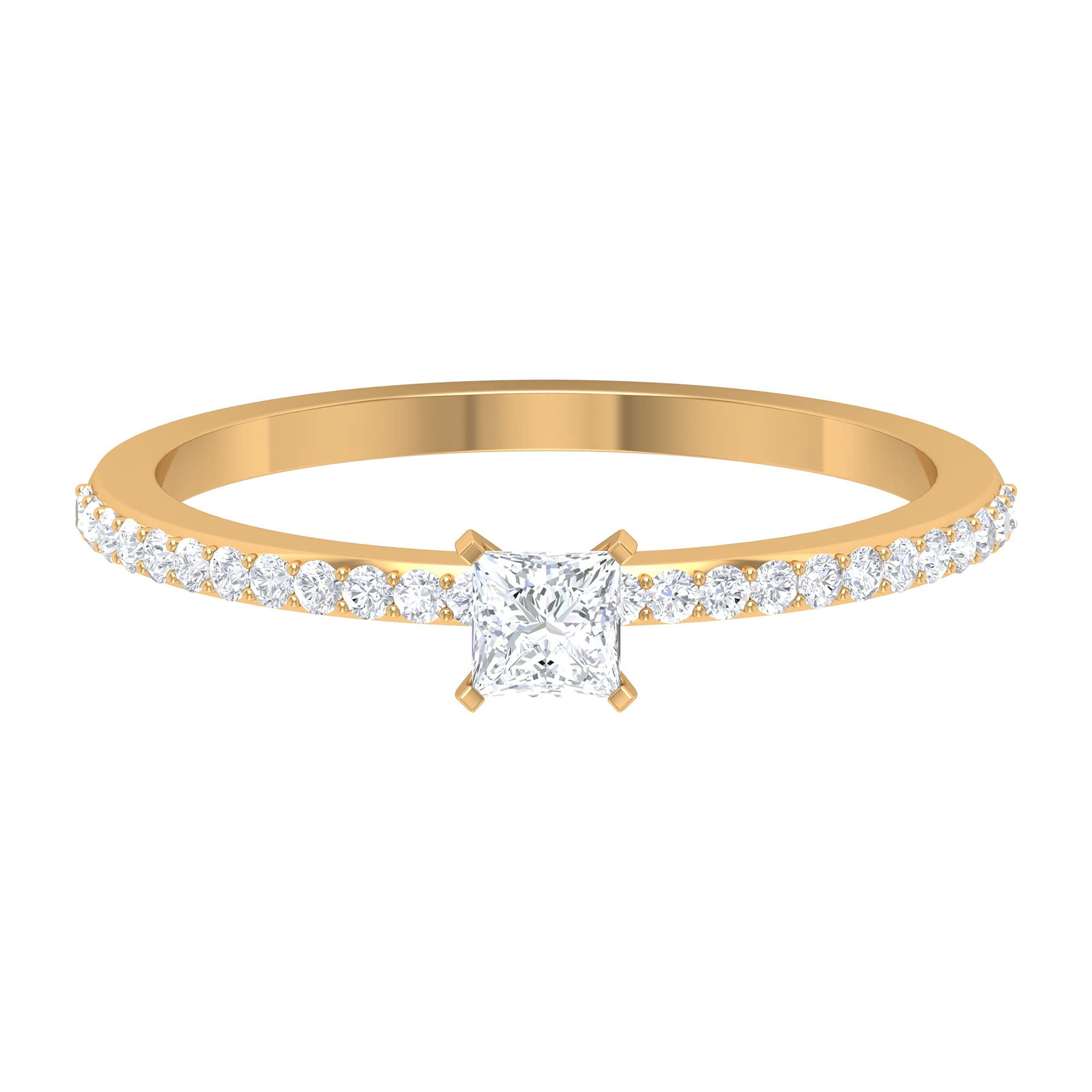 1/2 CT Princess Cut Natural Diamond Solitaire Ring for Women - 14K Solid Gold with Side Stones - April Birthstone Jewelry - Perfect for Engagement, Wedding & Anniversary Gifts