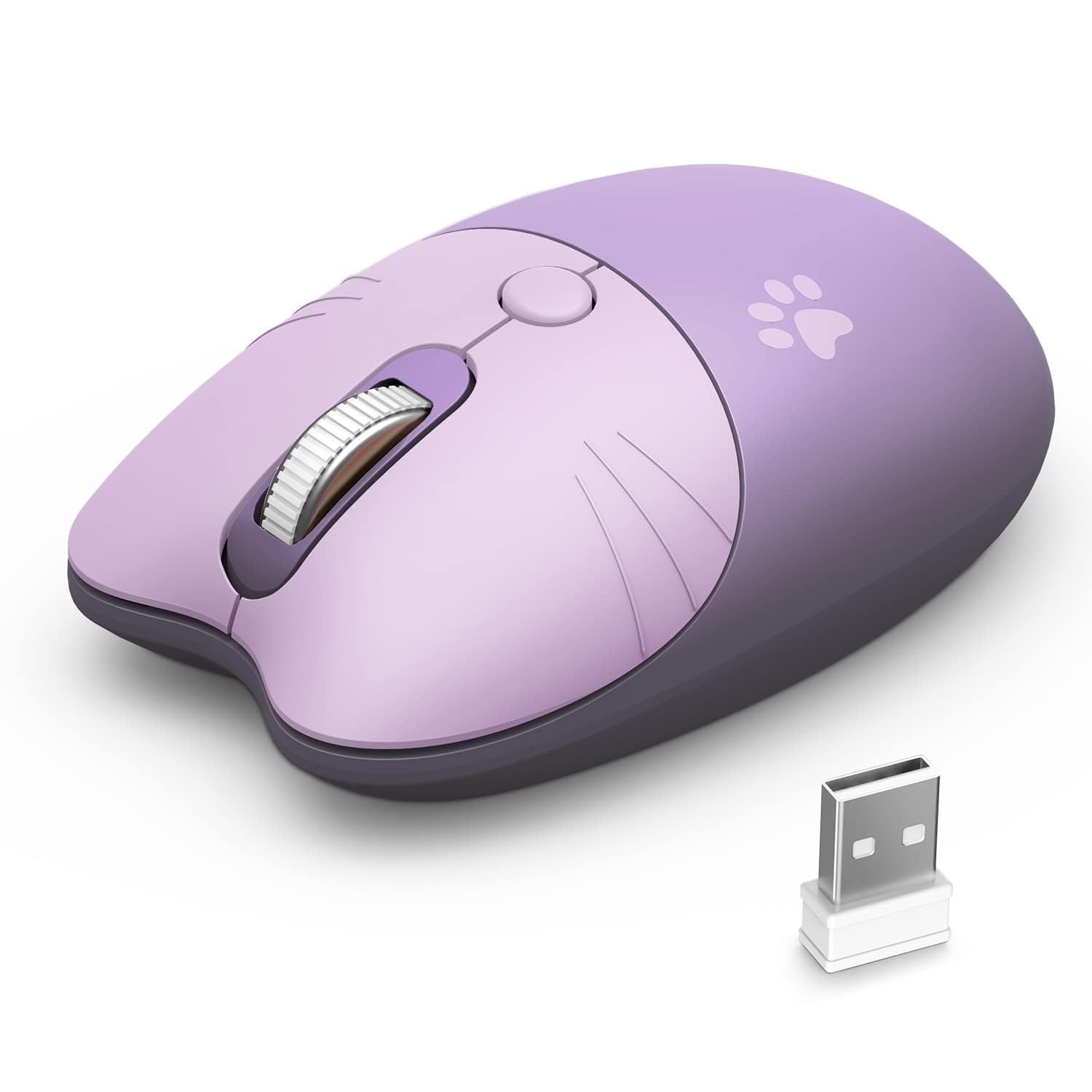 Cute Wireless Cat Mouse - 2.4GHz Silent USB Mouse with Adjustable DPI (800/1200/1600) for Laptop, PC, Notebook - Plug & Play Purple Mouse for Office, Home, Gaming & Work