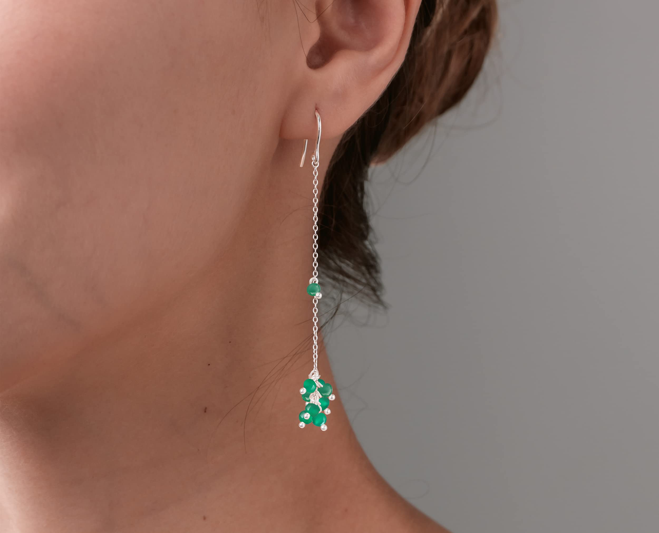 Handmade Green Onyx Dangle Earrings - Emerald Color May Birthstone Jewelry with Silver Hook for Everyday Wear | Perfect Gift for Women, Birthday, Anniversary & Special Occasions