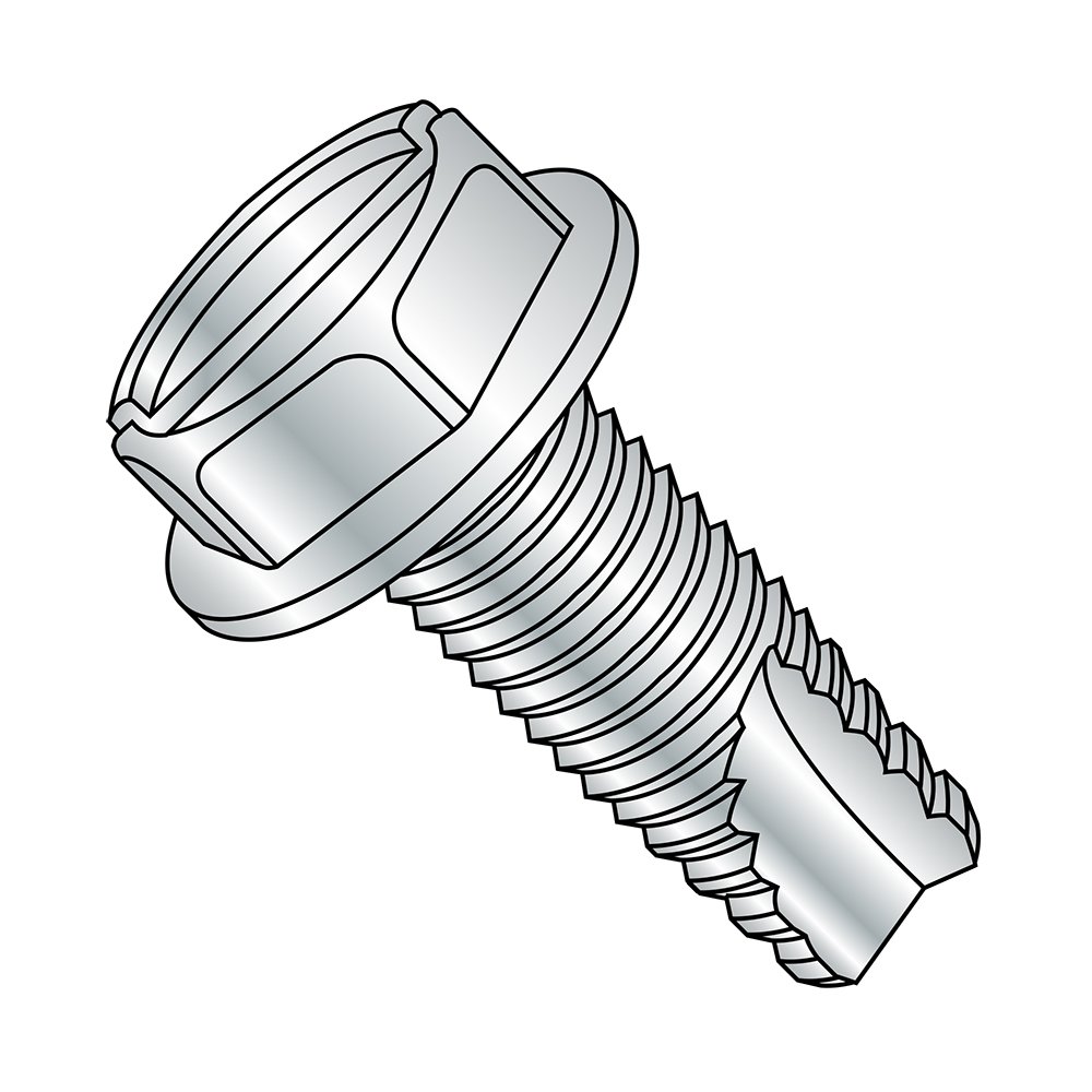 #8-32 Steel Thread Cutting Screw, Hex Washer Head, 1-1/2