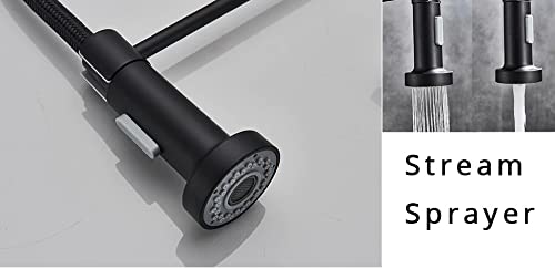 InArt Brass Single Lever Kitchen Sink Faucet with 360° Swivel Pull-Down Sprayer - Matte Black Finish for Modern Farmhouse & Industrial Style Kitchens - Perfect for Washing Dishes, Filling Pots & Cleaning Countertops