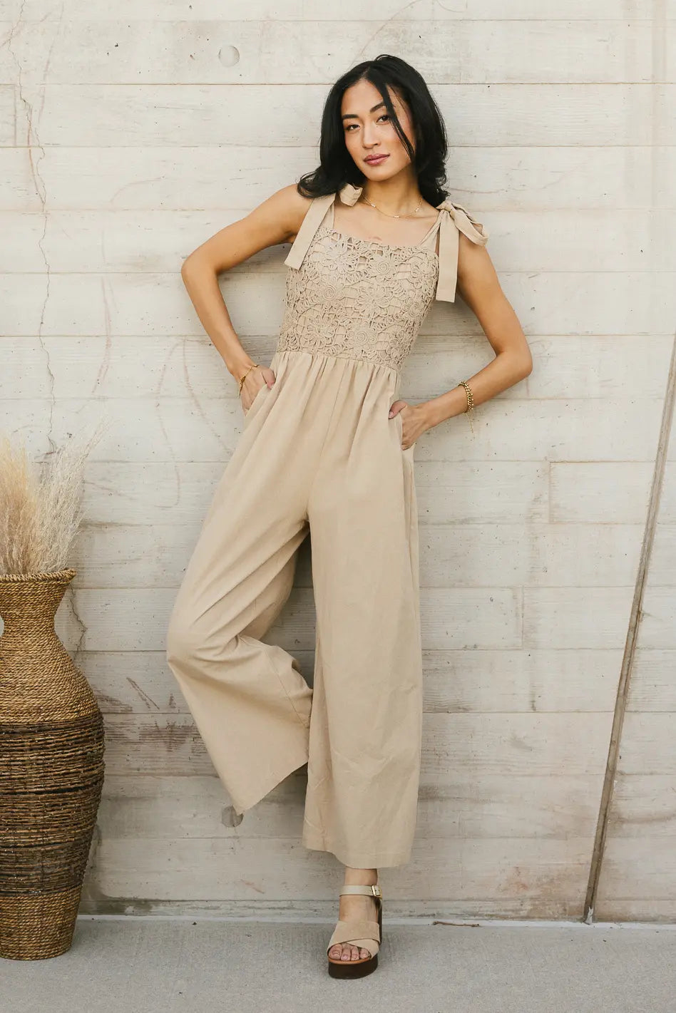 Kaia Crocheted Jumpsuit in Latte - Boho Chic Summer Outfit for Women | Beach Wedding, Vacation & Festival Wear | FINAL SALE