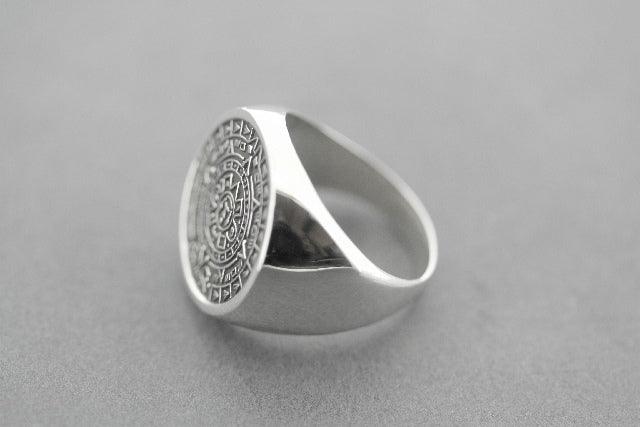 Mayan Calendar Signet Ring - 925 Sterling Silver Zodiac Jewelry for Men & Women - Perfect for Gifts, Spiritual Healing & Astrology Enthusiasts