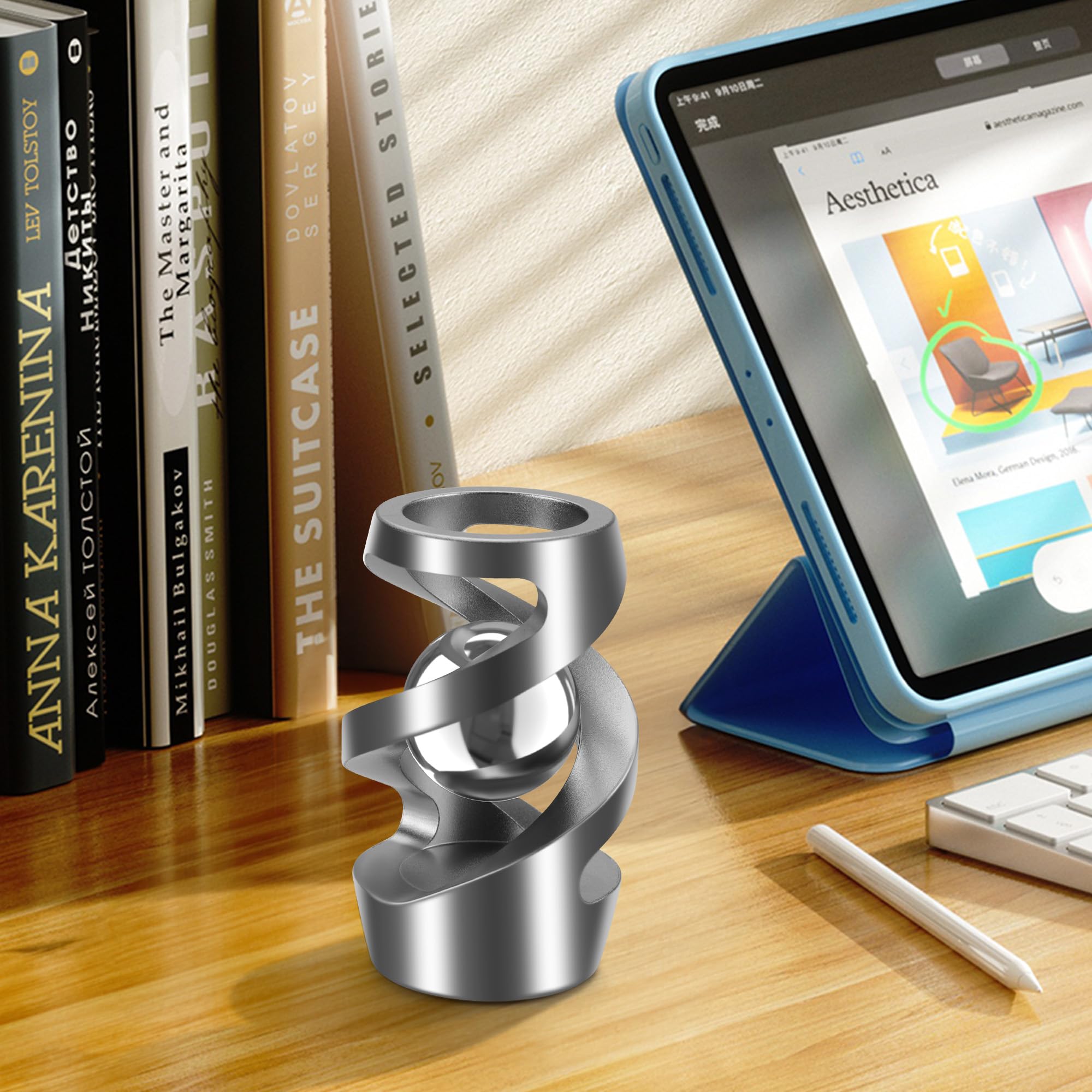 Upgraded Kinetic Desk Toys for Adults & Kids - Stress Relief Fidget Spinner for Office, ADHD, Anxiety - Quiet Desk Fidget Toys for Teens & Adults - Grey Silver - Perfect for Work, Study & Focus Enhancement