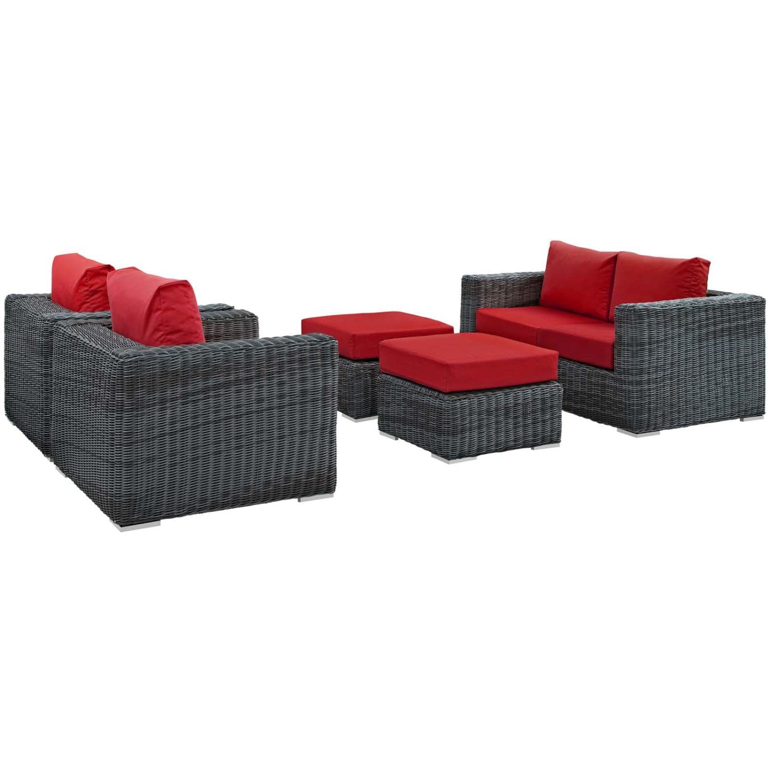 Modway Summon 5-Piece Outdoor Patio Sectional Sofa Set with Sunbrella Cushions - Waterproof & UV Resistant - Canvas Red - Perfect for Backyard, Poolside & Garden Relaxation