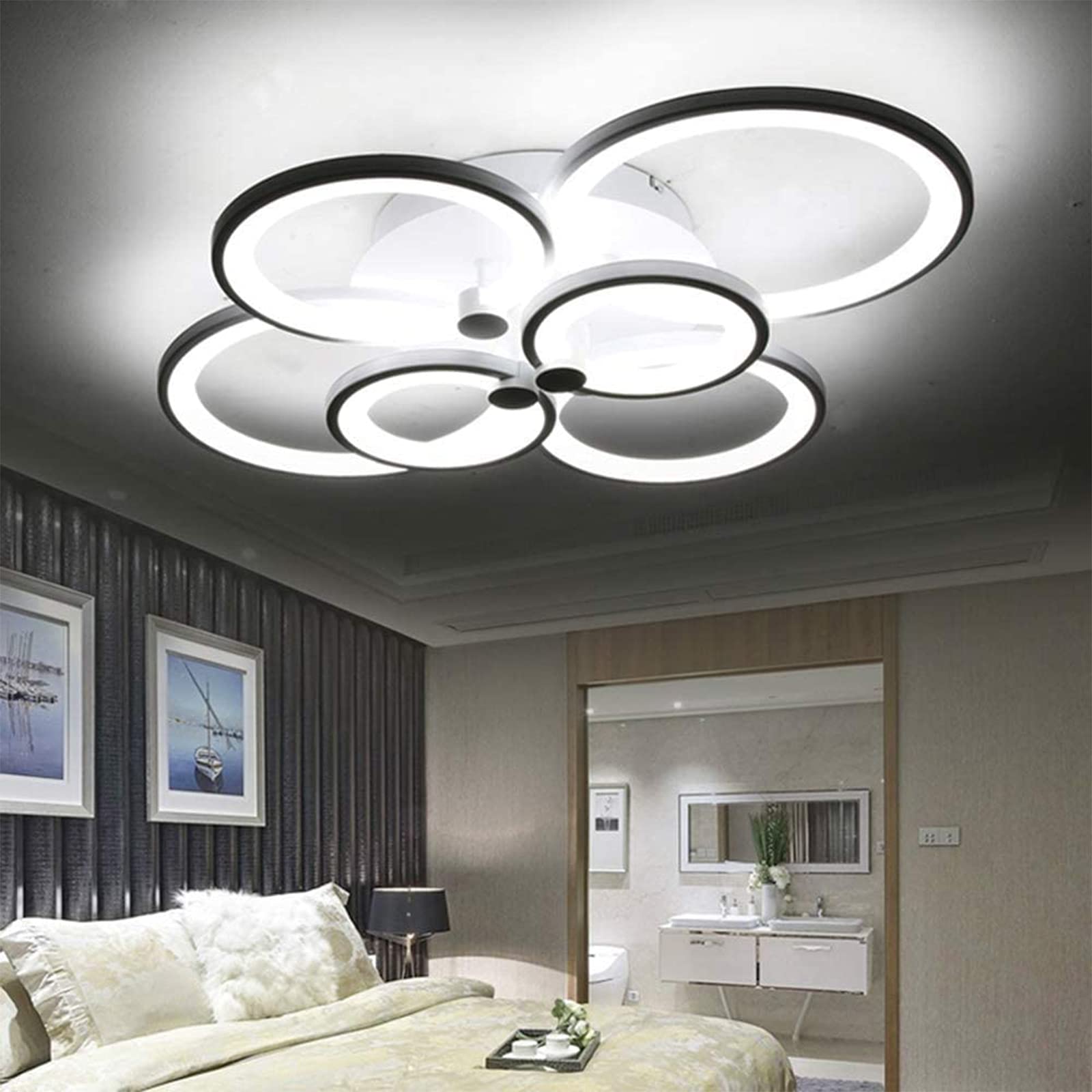 6 Head LED Ceiling Light Fixture - Modern Flush Mount Chandelier with Adjustable Arms, 80W Black & Cool White Lighting for Living Room, Dining Room, Bedroom - Perfect for Home Decor and Ambient Lighting