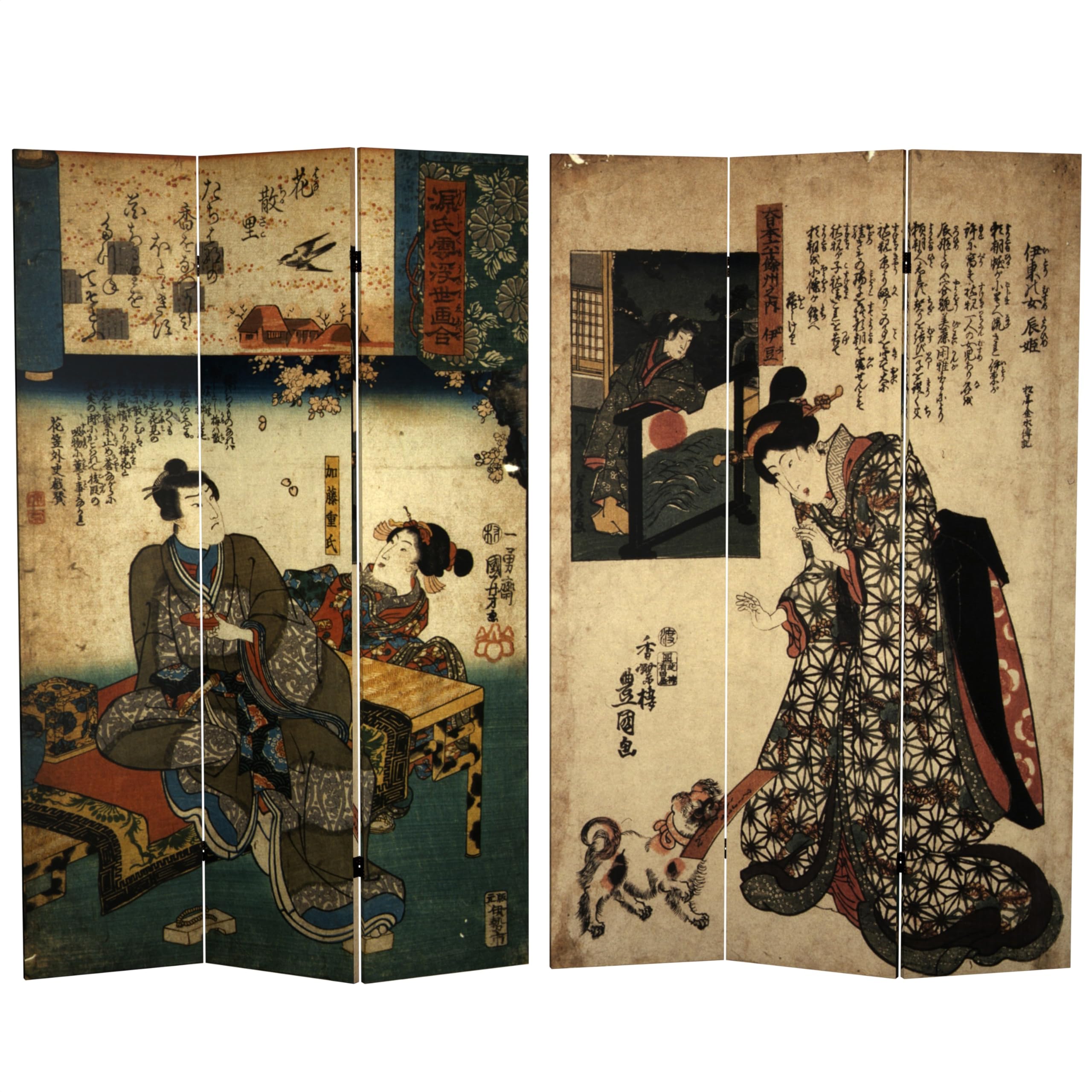 6 ft. Tall Double Sided Japanese Figures Red Lantern Room Divider - 3 Panel Folding Screen (71 inches High) for Home Decor, Asian-Themed Parties & Zen Meditation Spaces