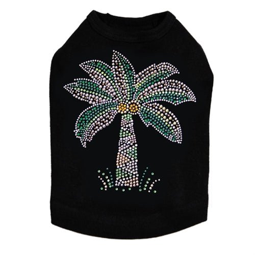 Sparkling Rhinestone Dog Tank Top with Coconut Tree Design - Trendy Pet Apparel for Summer Outings & Beach Adventures