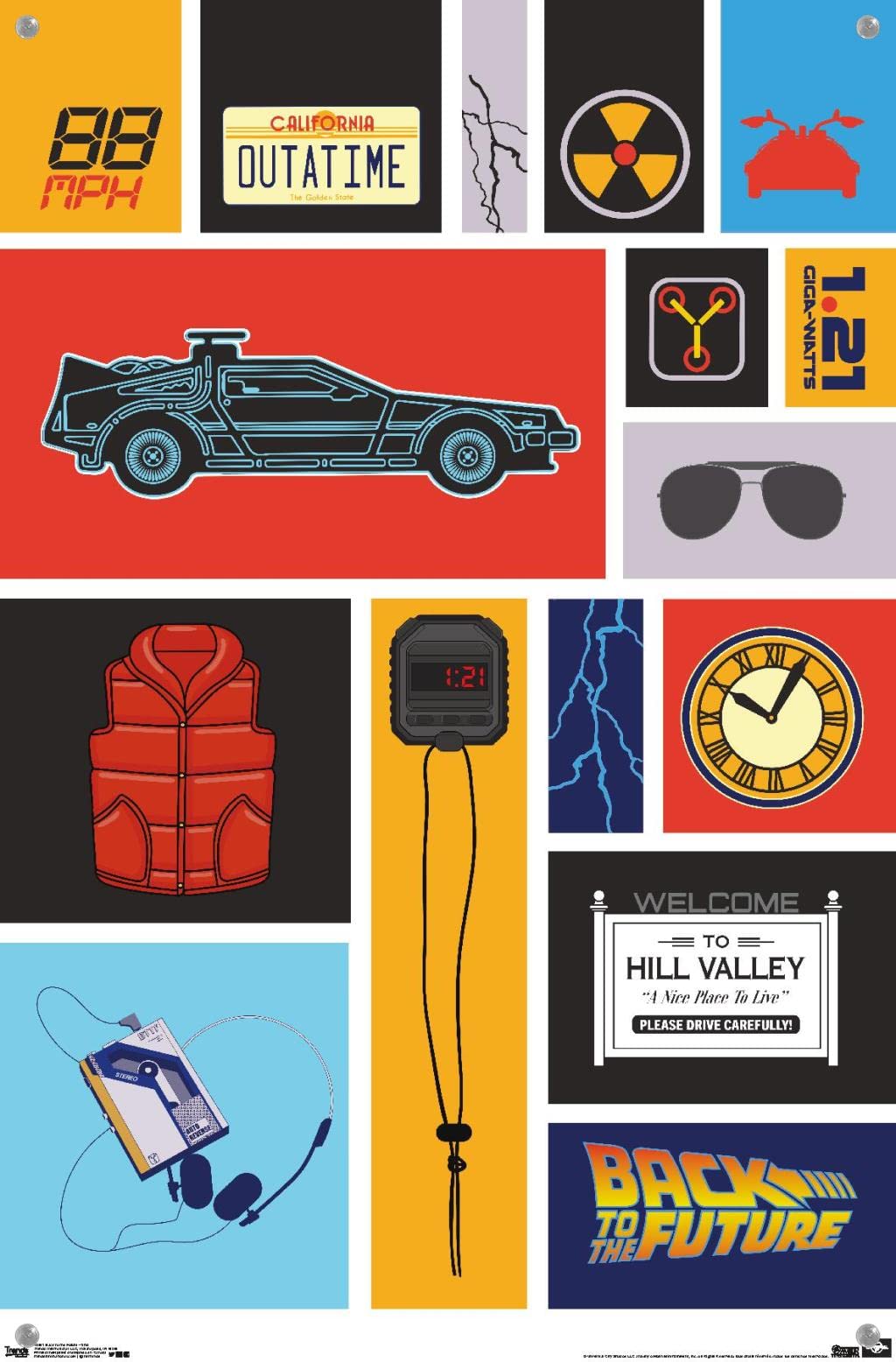 Back to the Future Movie Grid Wall Poster with Push Pins - 24x36 Inch Retro Sci-Fi Decor for Bedroom, Office & Game Room