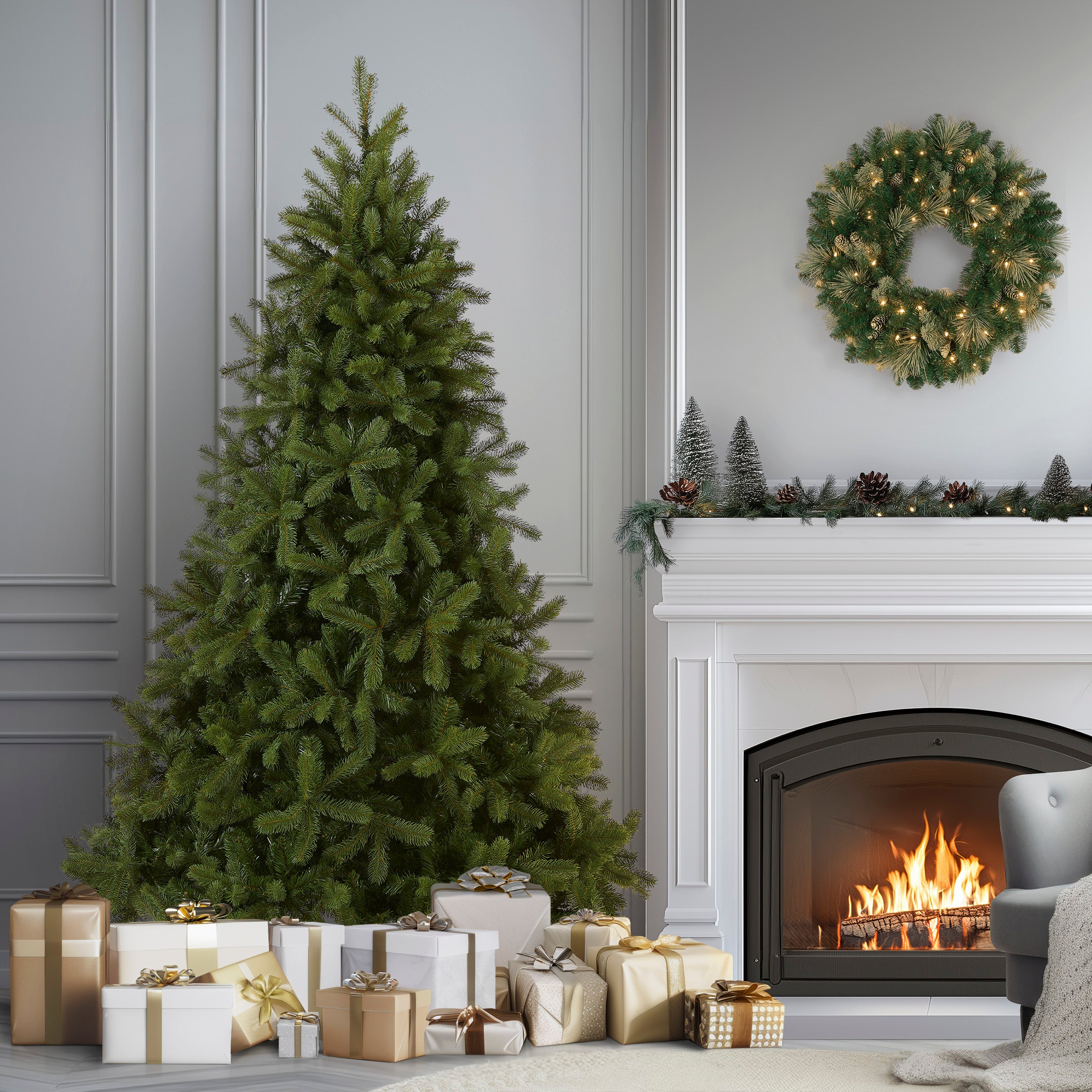 7.5 ft. Downswept Douglas Fir Christmas Tree - Premium Artificial Holiday Tree for Home, Office & Party Decor - Flocked & Pre-Lit Options Available