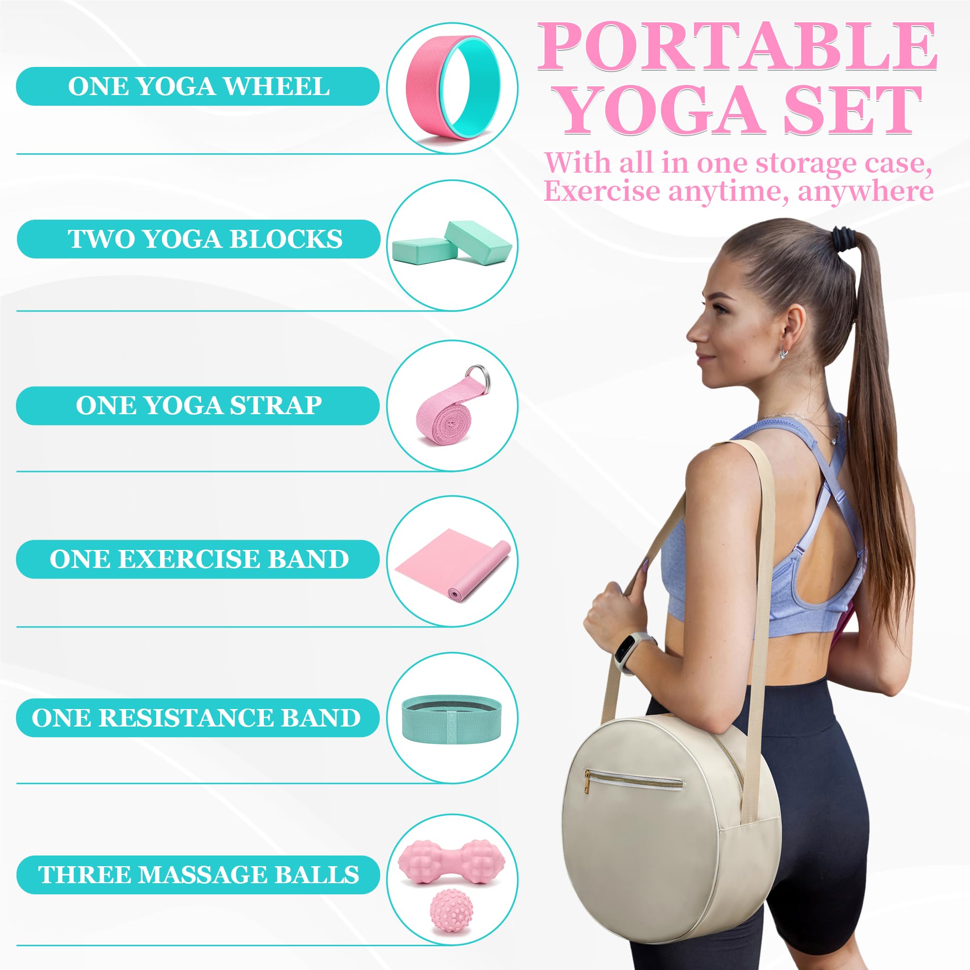 Premium Yoga Wheel Set for Back Pain Relief & Stretching - 2 Pack Yoga Blocks with Strap & Deep Tissue Massage Foam Roller - Physical Therapy Exercise Balls for Home Workouts, Yoga Practice & Muscle Recovery