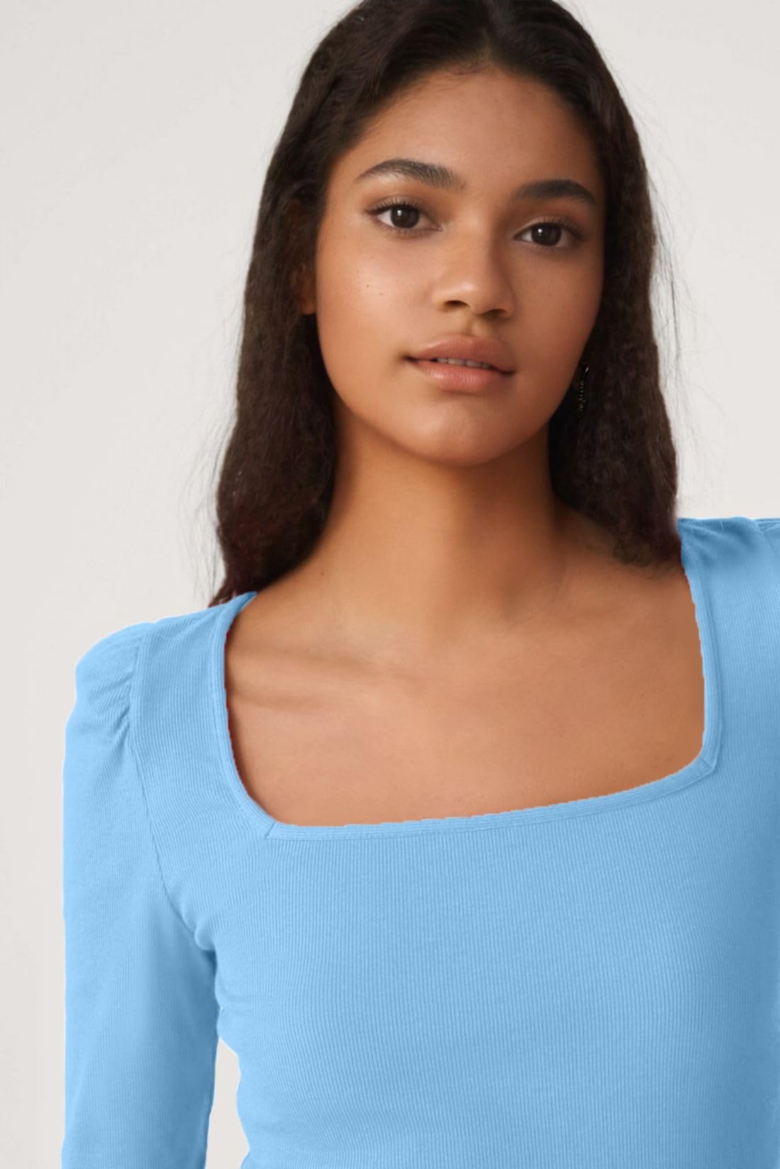 Allimy Women's Long Sleeve Basic Tees - Square Neck Ribbed Slim Fit Tops for Fall | Casual Wear, Layering & Office Outfits