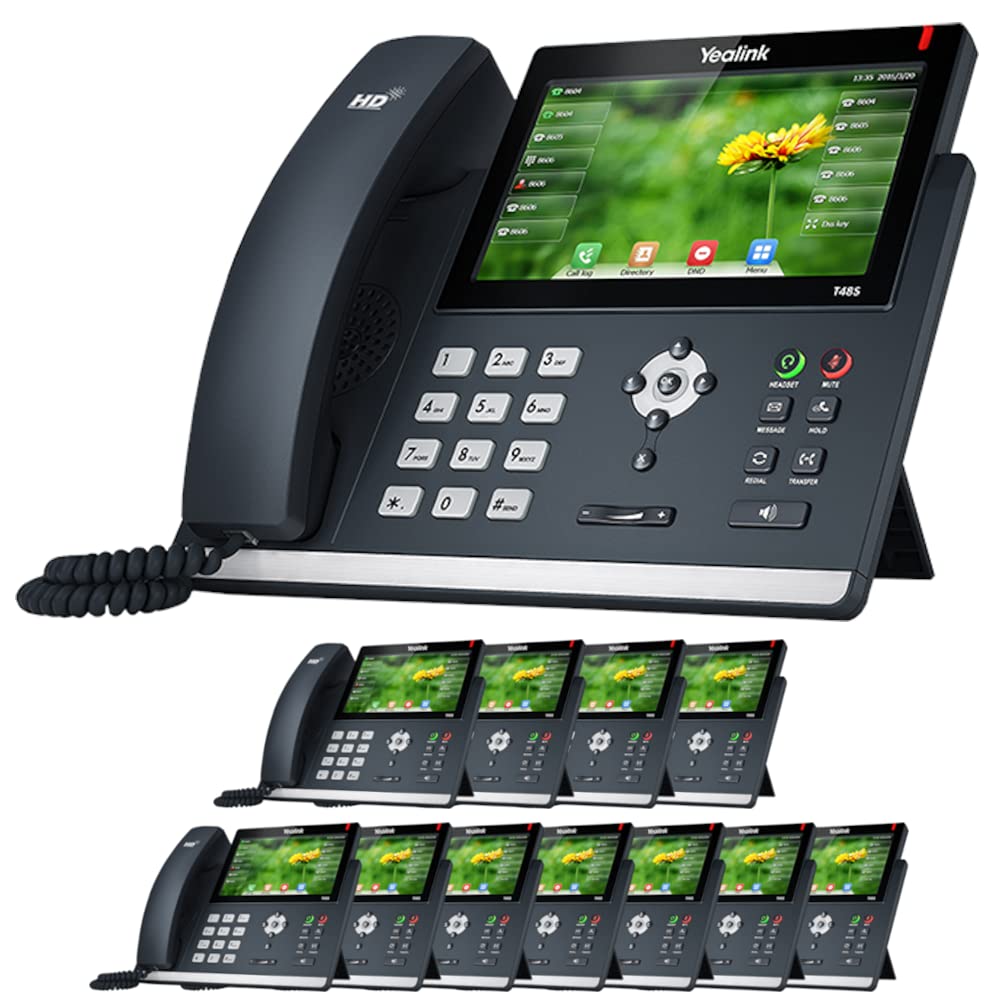 Yealink SIP-T48S Business IP Phone System - 12-Pack Bundle with Voicemail, Auto Attendant, Call Recording & 1-Year Free TWAComm.com Service | Ideal for Office Communications, Remote Work & Call Centers