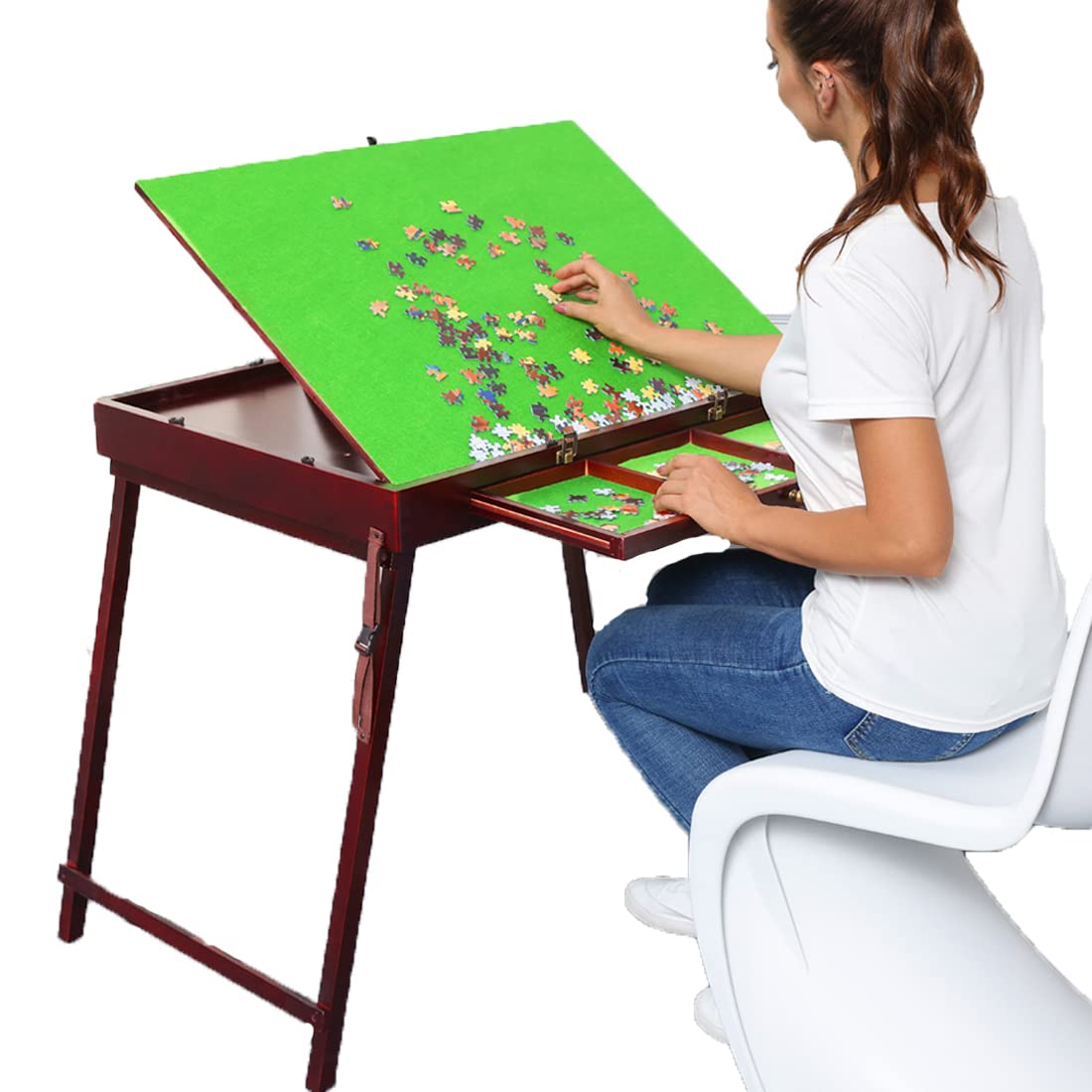 Premium Solid Wood Jigsaw Puzzle Table with Tilting Green Board & Storage Drawers - Foldable Puzzle Board for Adults, 1000 Piece Puzzles - Perfect for Game Nights, Gifts & Puzzle Enthusiasts - Ideal for Living Rooms, Home Offices & Family Gatherings