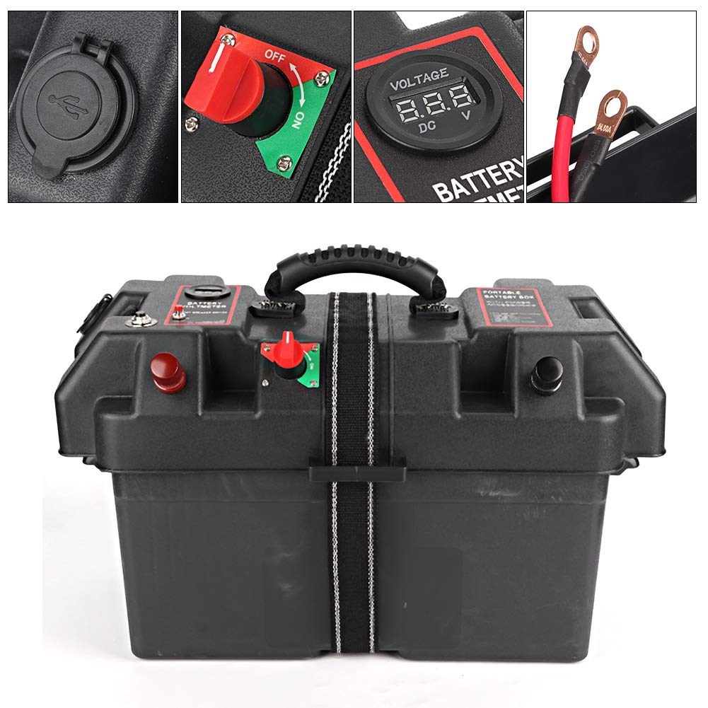 KIMISS Marine Battery Box for Trolling Motor - Waterproof Plastic Power Center with 12V & USB Charging Ports - Perfect for Fishing Boats, Kayaks, and Outdoor Water Sports