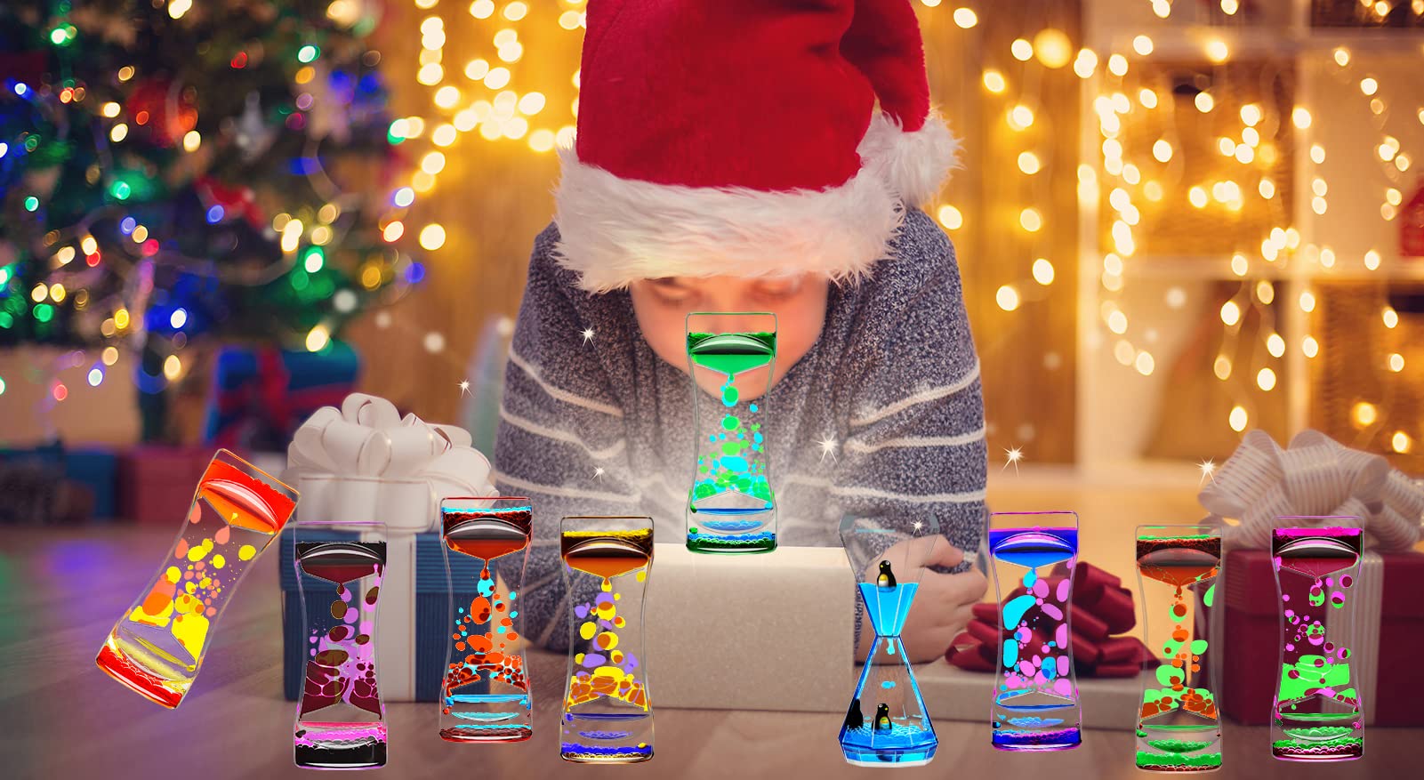 6-Piece Liquid Motion Bubbler Set - Rainbow Sensory Toys for Stress Relief & Focus | Oil Drop Water Hourglass Desk Decor for Home Office | Perfect Fidget Timer for Adults & Kids | Gift Box Included