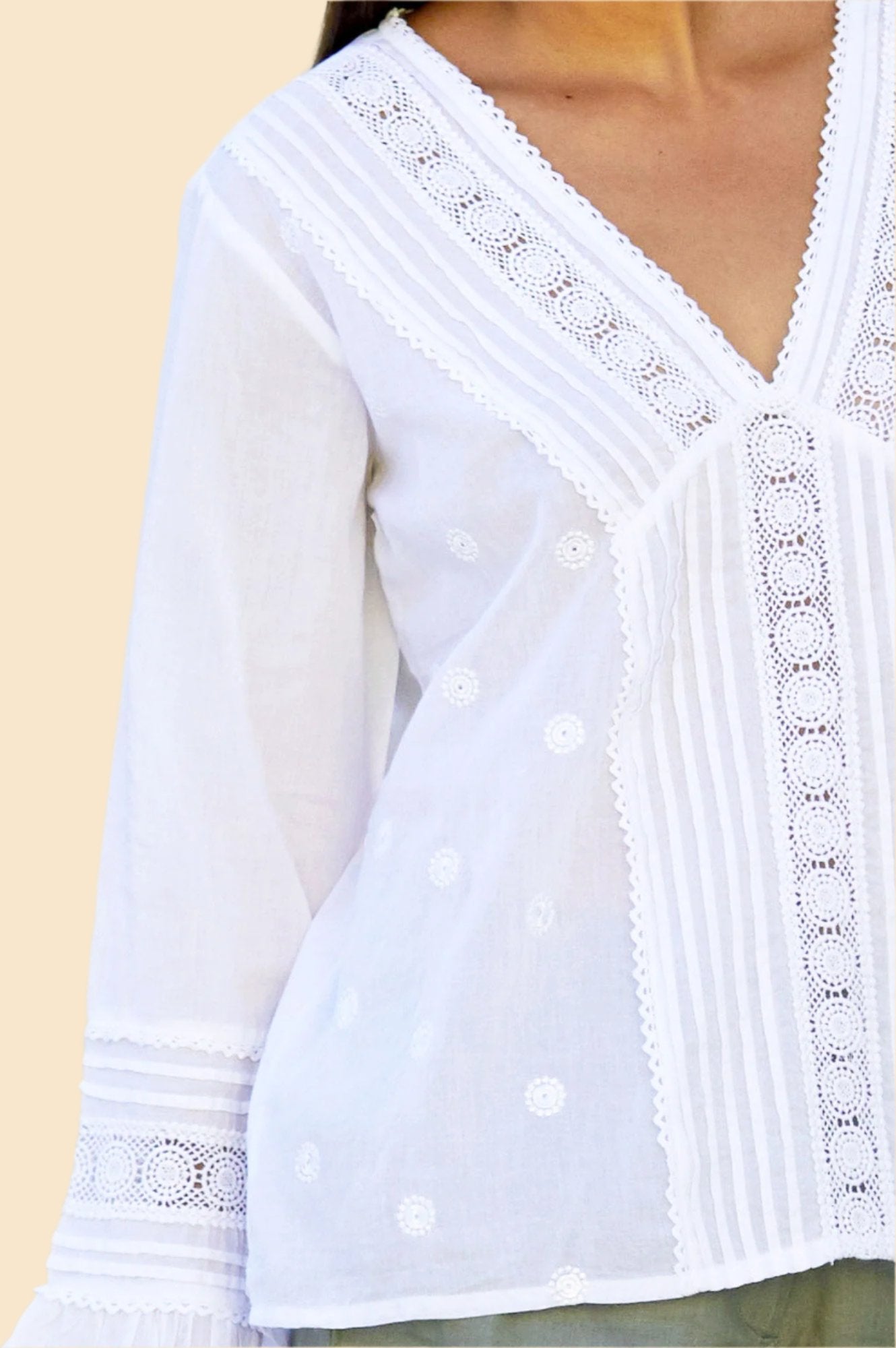 Valentina Embroidered Blouse for Women - Elegant White Floral Embroidered Top - Perfect for Parties, Weddings & Date Nights