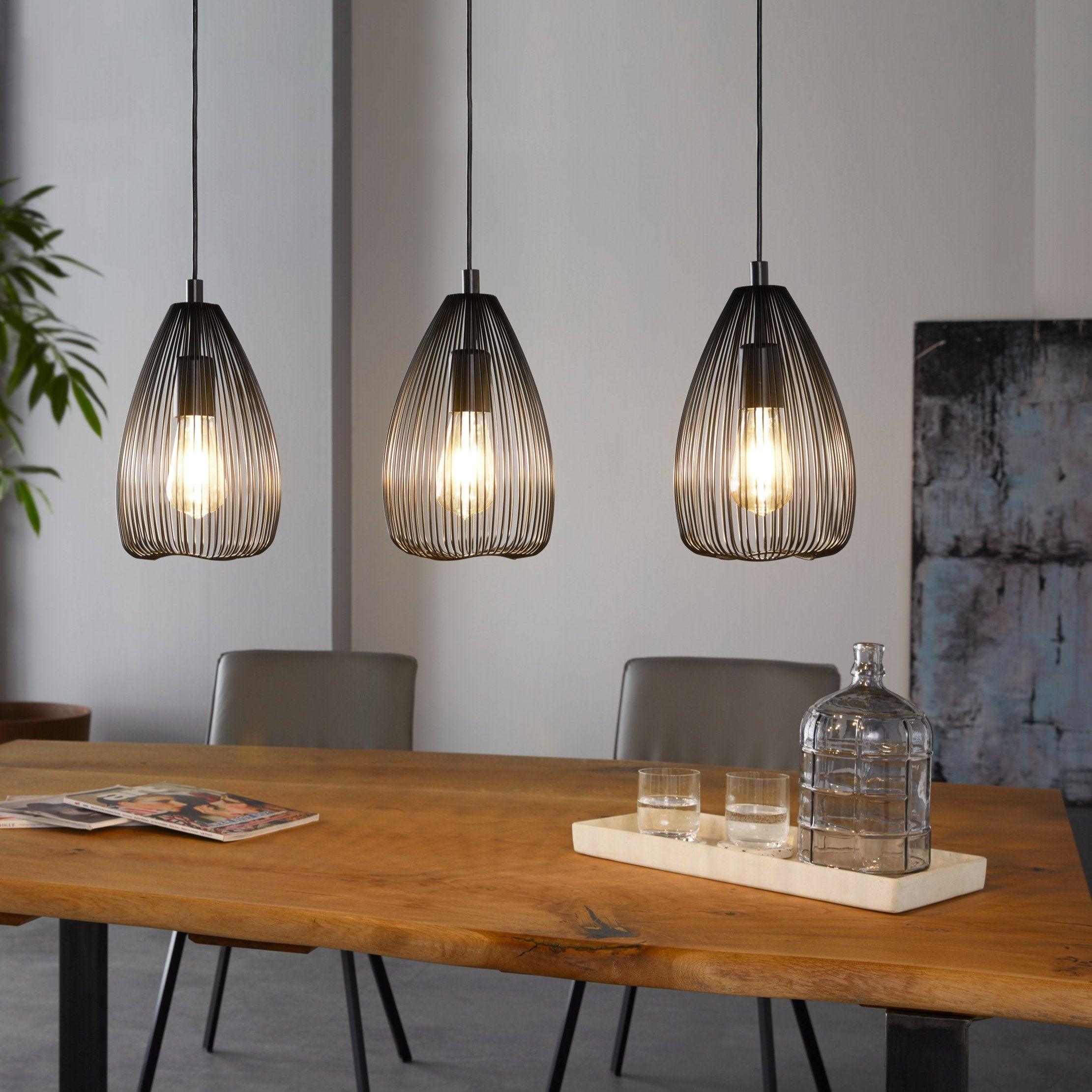 Eglo Clevedon 3-Light Black Teardrop Ceiling Pendant with Wire - Modern Dining Room & Kitchen Lighting Fixture for Home Decor
