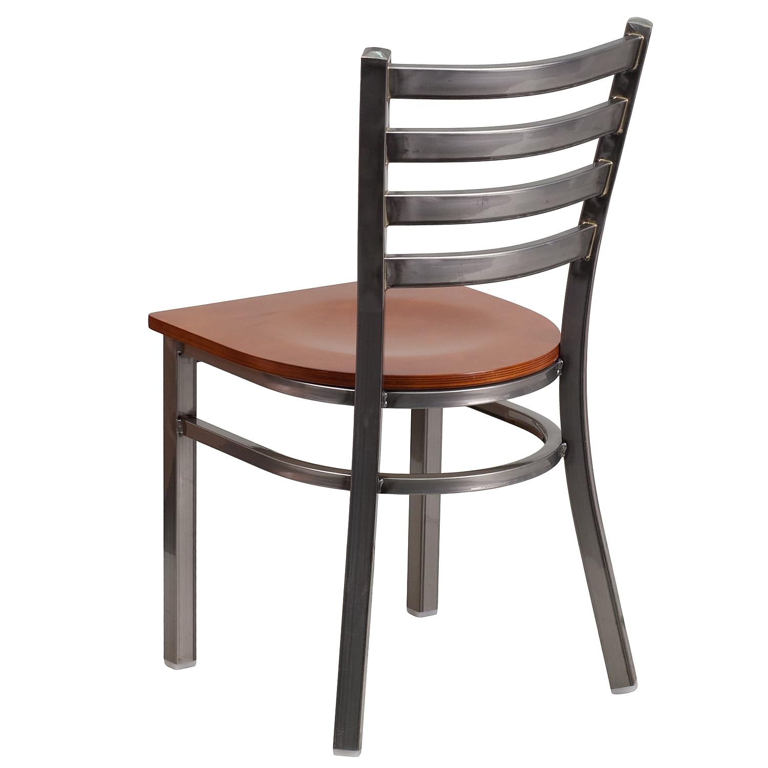 Flash Furniture 2-Pack HERCULES Series Clear Coated Metal Ladder Back Restaurant Chairs with Cherry Wood Seat - Stackable Dining Chairs for Cafes, Bistros & Commercial Use
