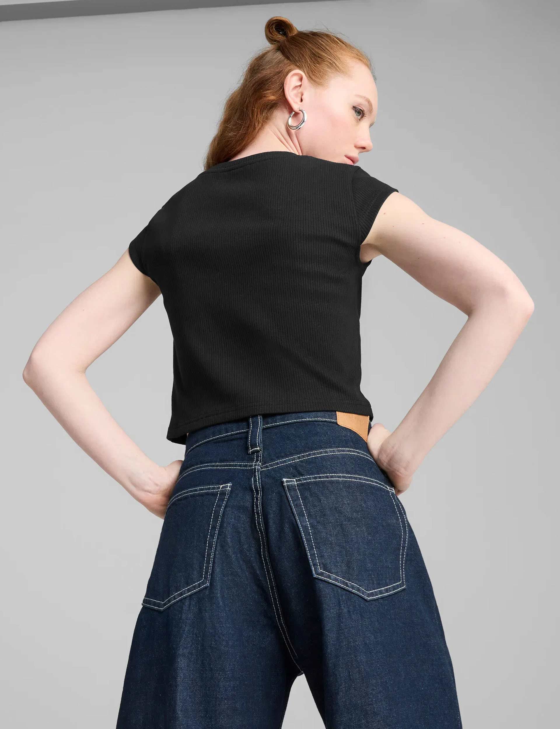 Wardrobe Essentials Ribbed Baby Tee - Soft Stretch Black T-Shirt for Women | Casual Wear, Layering & Everyday Outfits