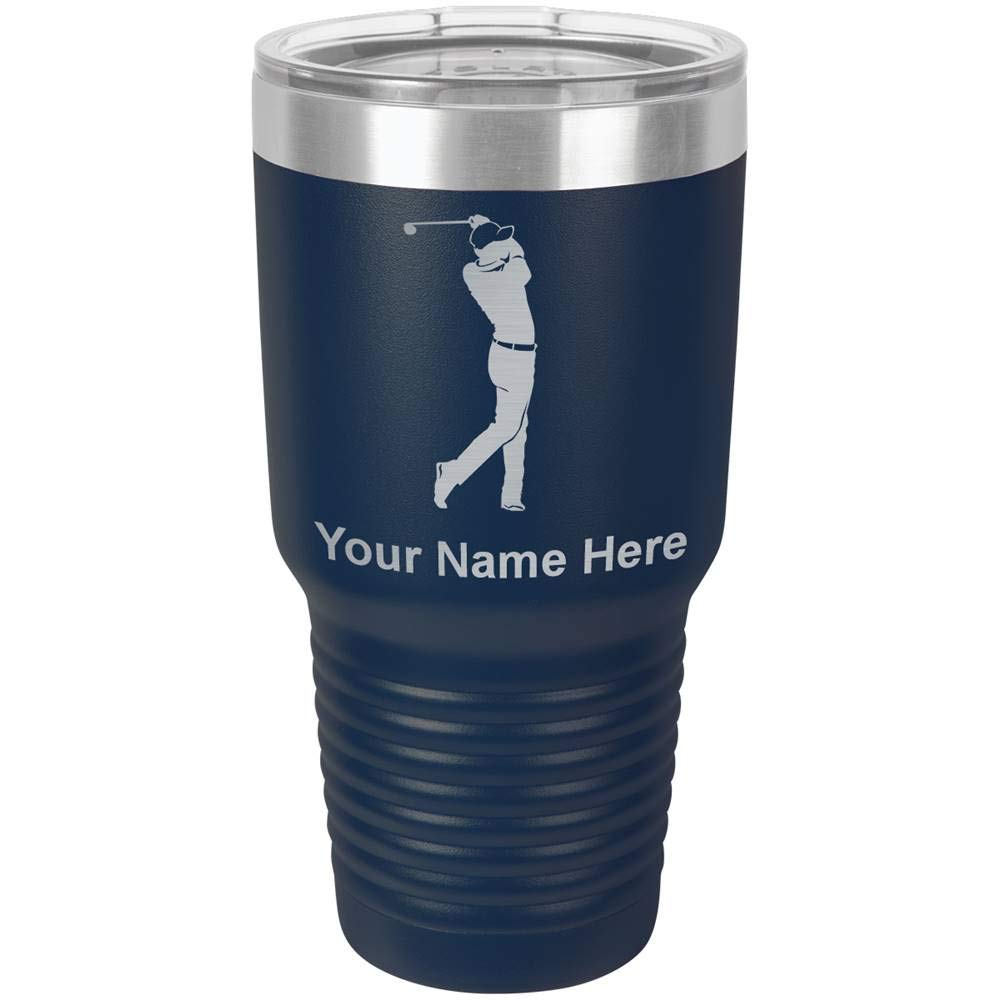LaserGram 30oz Vacuum Insulated Stainless Steel Tumbler with Lid - Personalized Engraved Golf Gift for Men & Women - Keeps Drinks Hot/Cold for Hours - Perfect for Golf, Office, Travel & Outdoor Activities (Navy Blue)