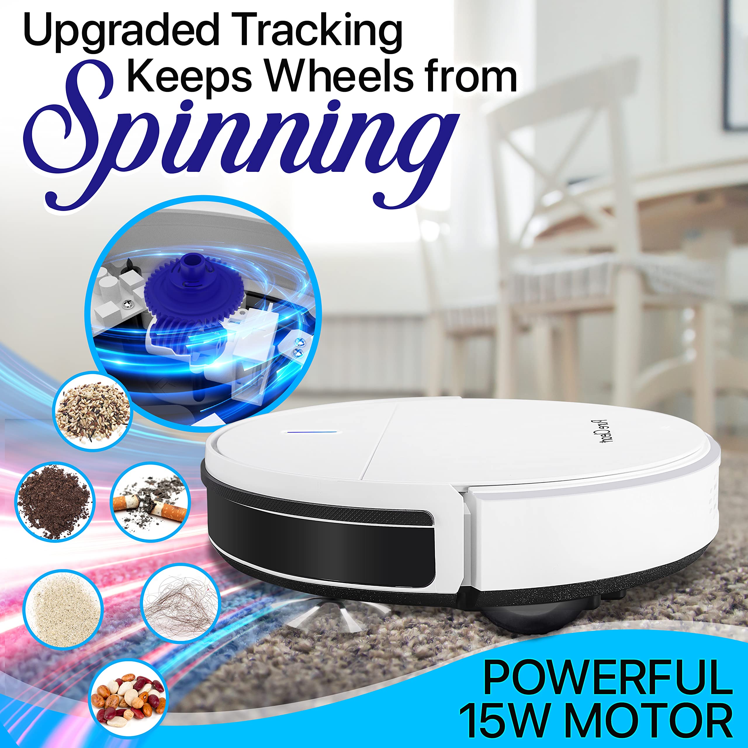 PURE CLEAN Smart Automatic Robot Vacuum Cleaner with Self-Charging Dock - Powerful Robotic Vacuum for Carpets, Hardwood Floors & Tile - Anti-Drop Sensors, Auto Activation - Ideal for Pet Hair, Daily Home Cleaning (PUCRC95PLUS.9)
