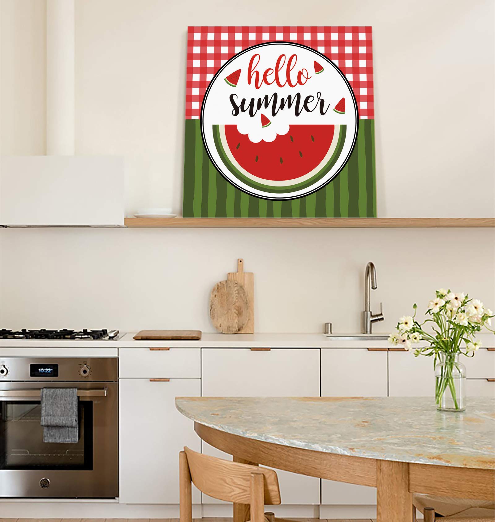 Abstract Watermelon Canvas Wall Art - Summer Themed Framed Painting Print for Bedroom, Bathroom & Kitchen Decor - 16x16 Inch Ready to Hang Gift - Perfect for Beach House, Nursery & Summer Party Decorations