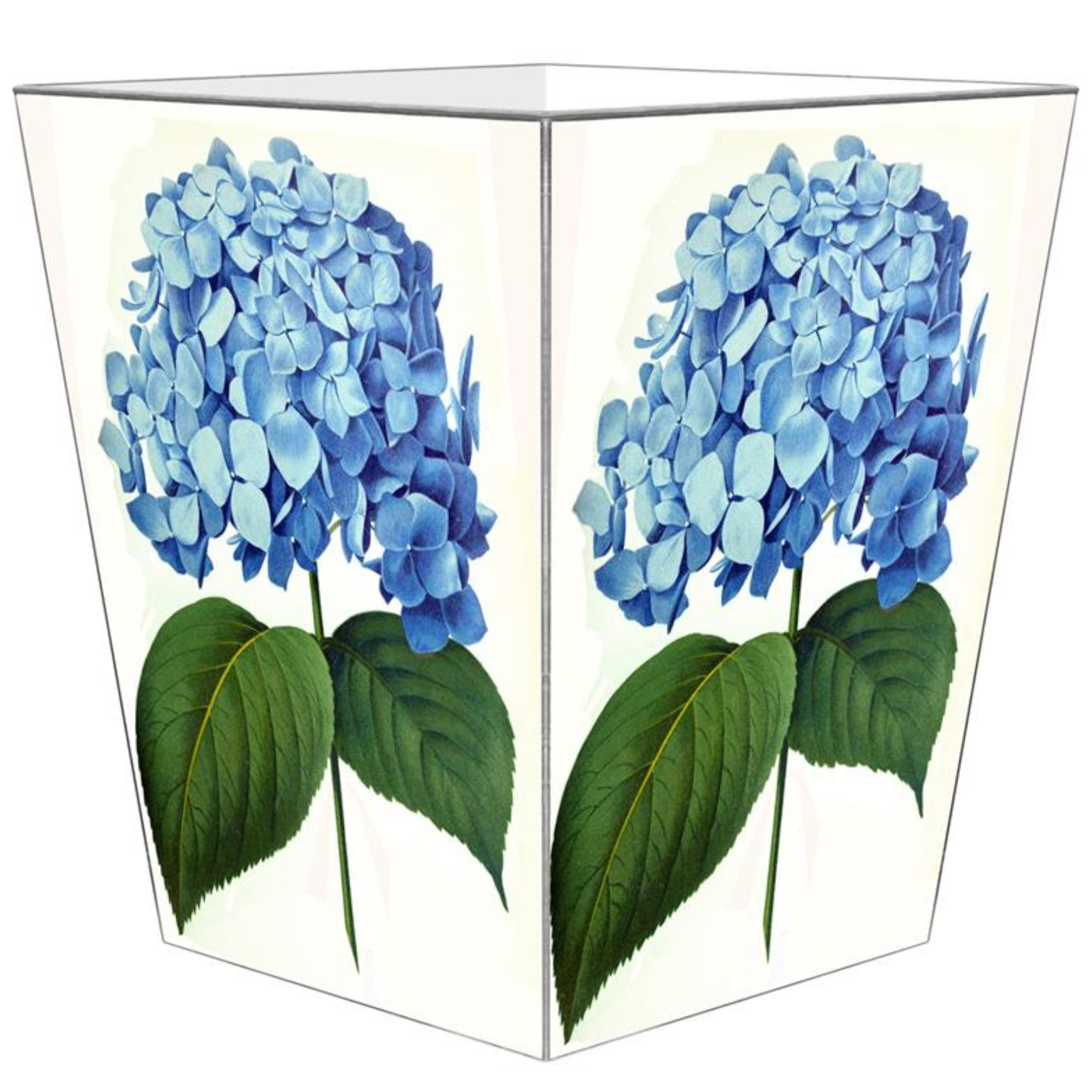 Blue Hydrangea Waste Paper Basket with Optional Tissue Box Cover - Elegant Home Office & Bathroom Storage Solution