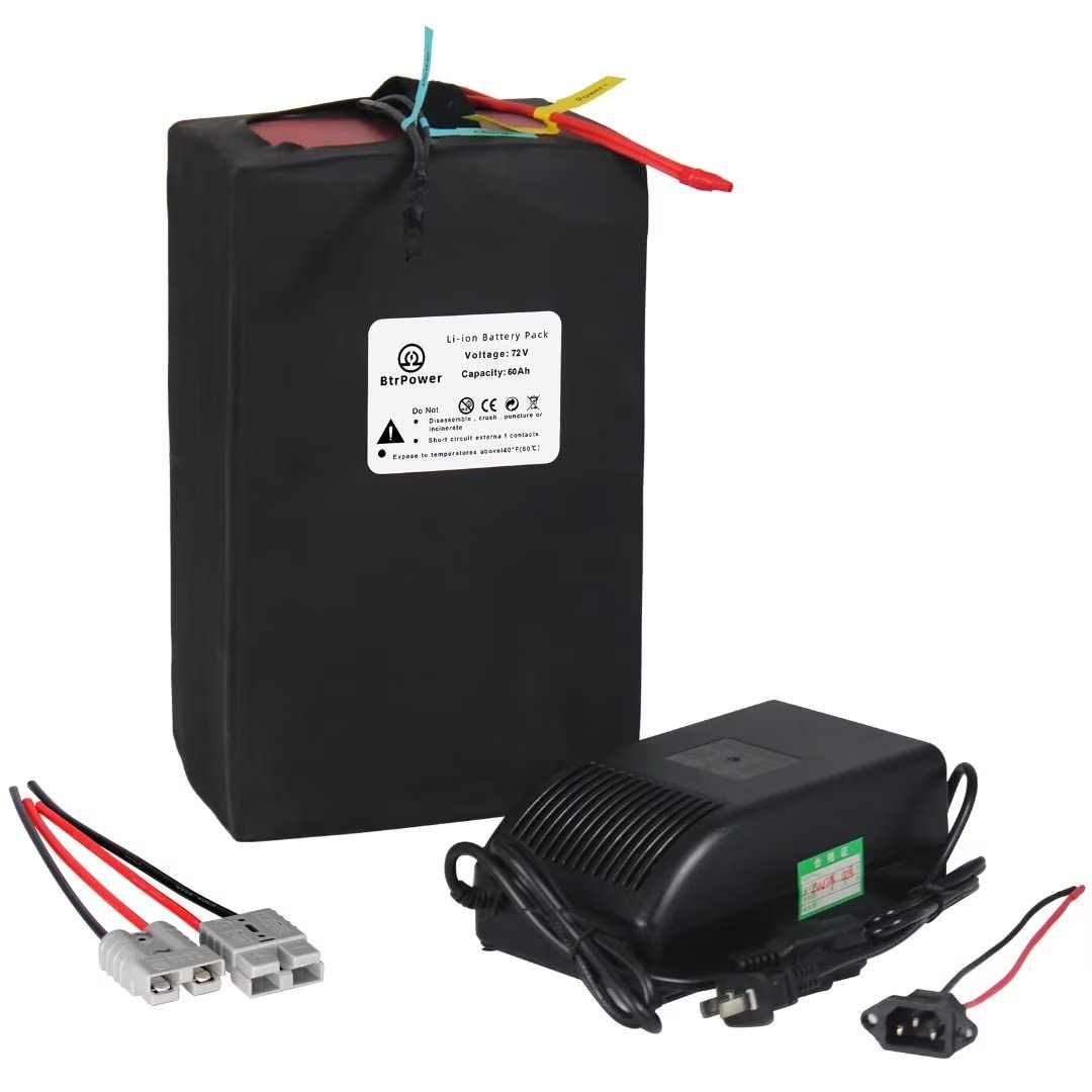 72V 20Ah-80Ah LiFePO4/Lithium Ion Ebike Battery Pack with 5A/10A Fast Charger & 50A/80A BMS - Compatible with 750W-5500W Electric Bikes, Scooters, Motorcycles | High Performance Power Solution for Commuting, Off-Road & Long Distance Riding
